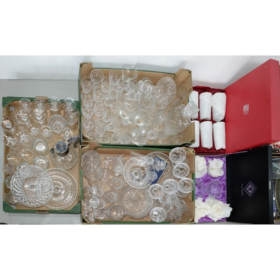 Miscellaneous crystal and cut glass, including decanters, cl...
