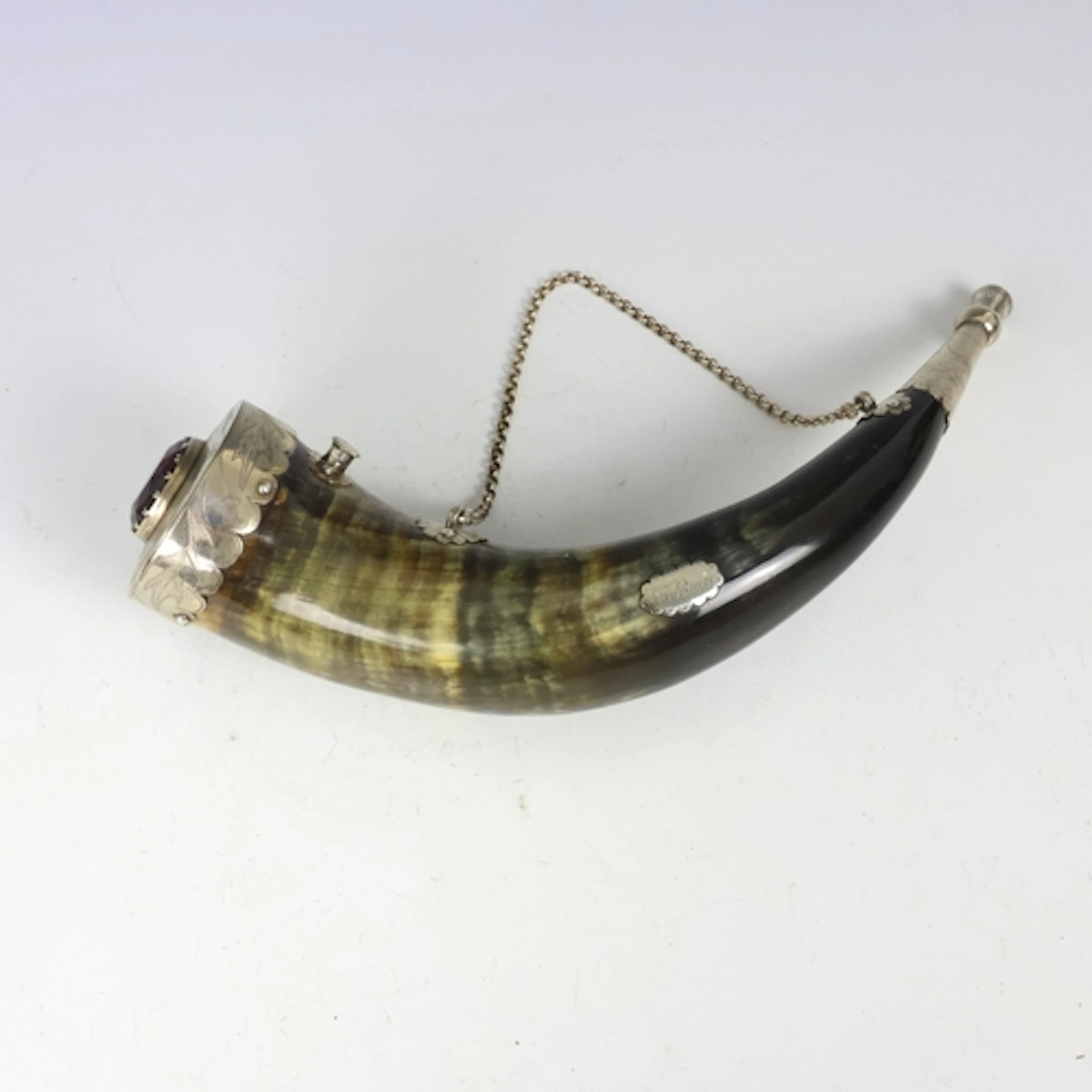 A 19th century silver mounted Scottish powder horn, of typic...