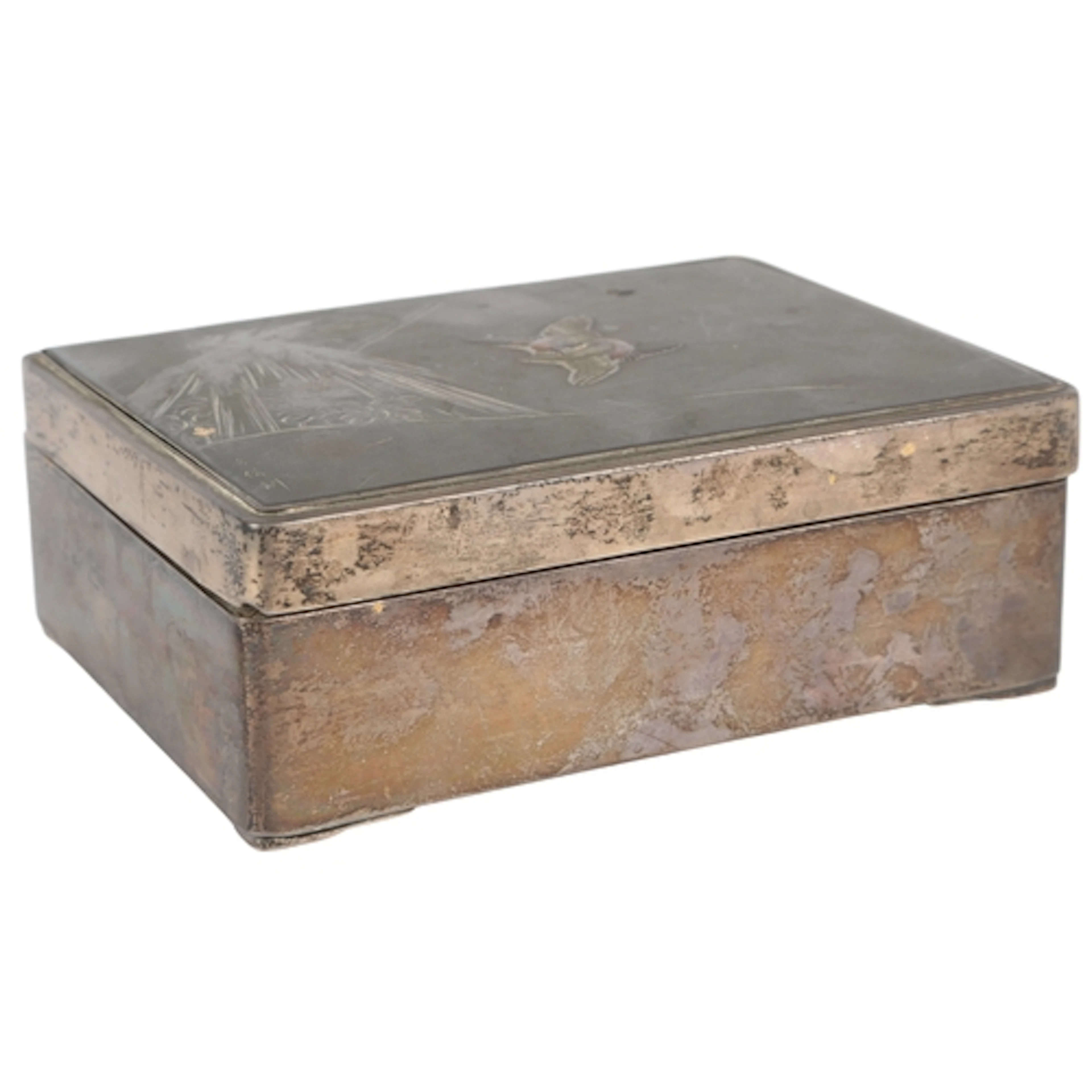 A Japanese silver and mixed metal box and cover, Meiji / Tai...