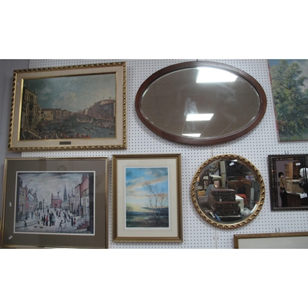 Mirrors and framed prints, including decorative Art Deco-sty...