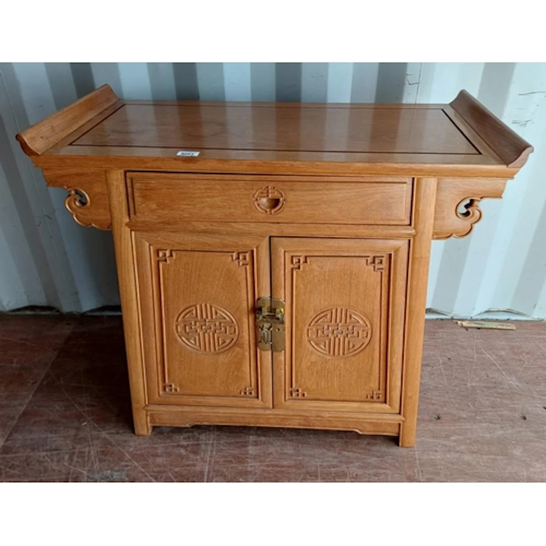 CHINESE HARDWOOD CABINET WITH SINGLE DRAWER OVER 2 PANEL DOO...