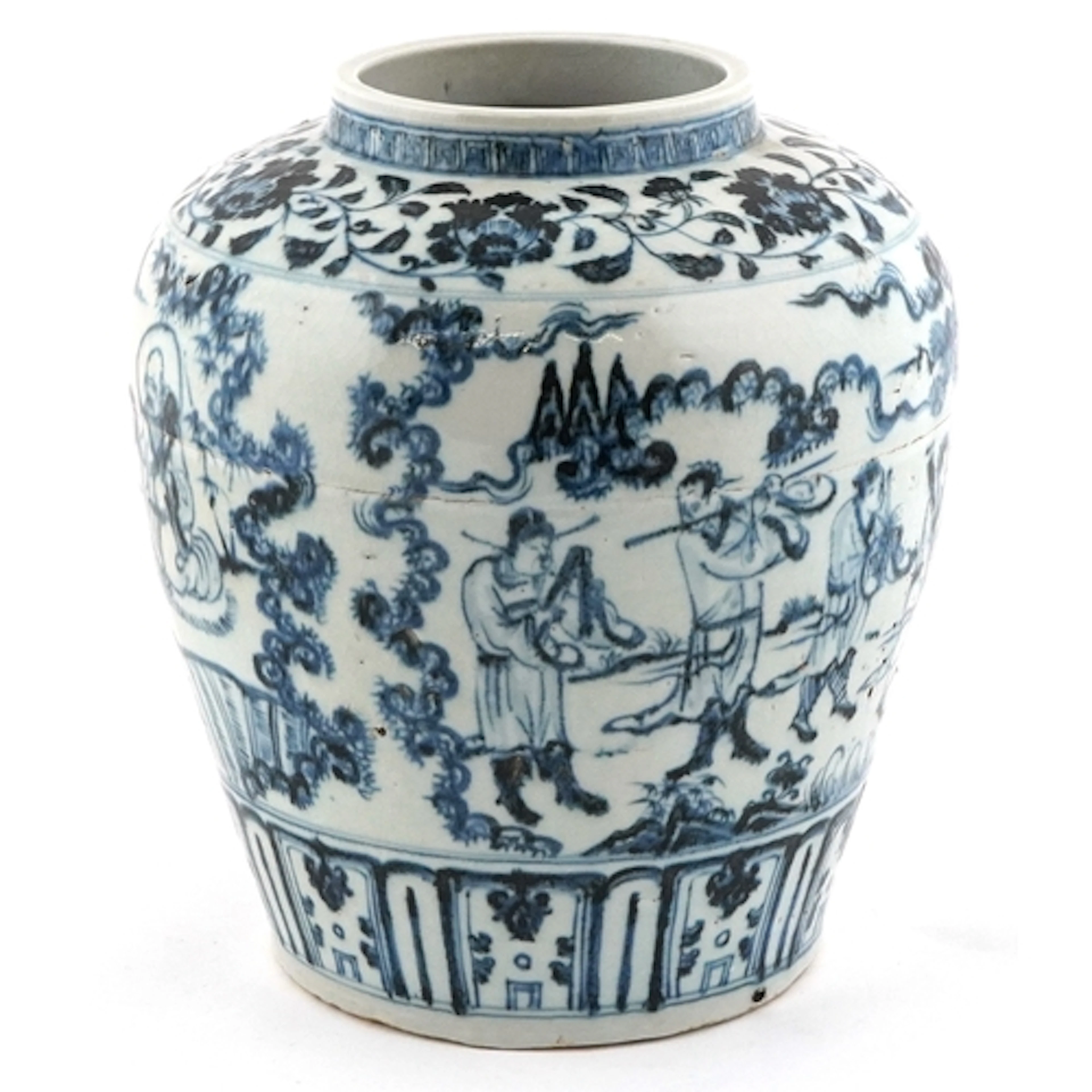 Large Chinese porcelain blue and white vase hand painted wit...