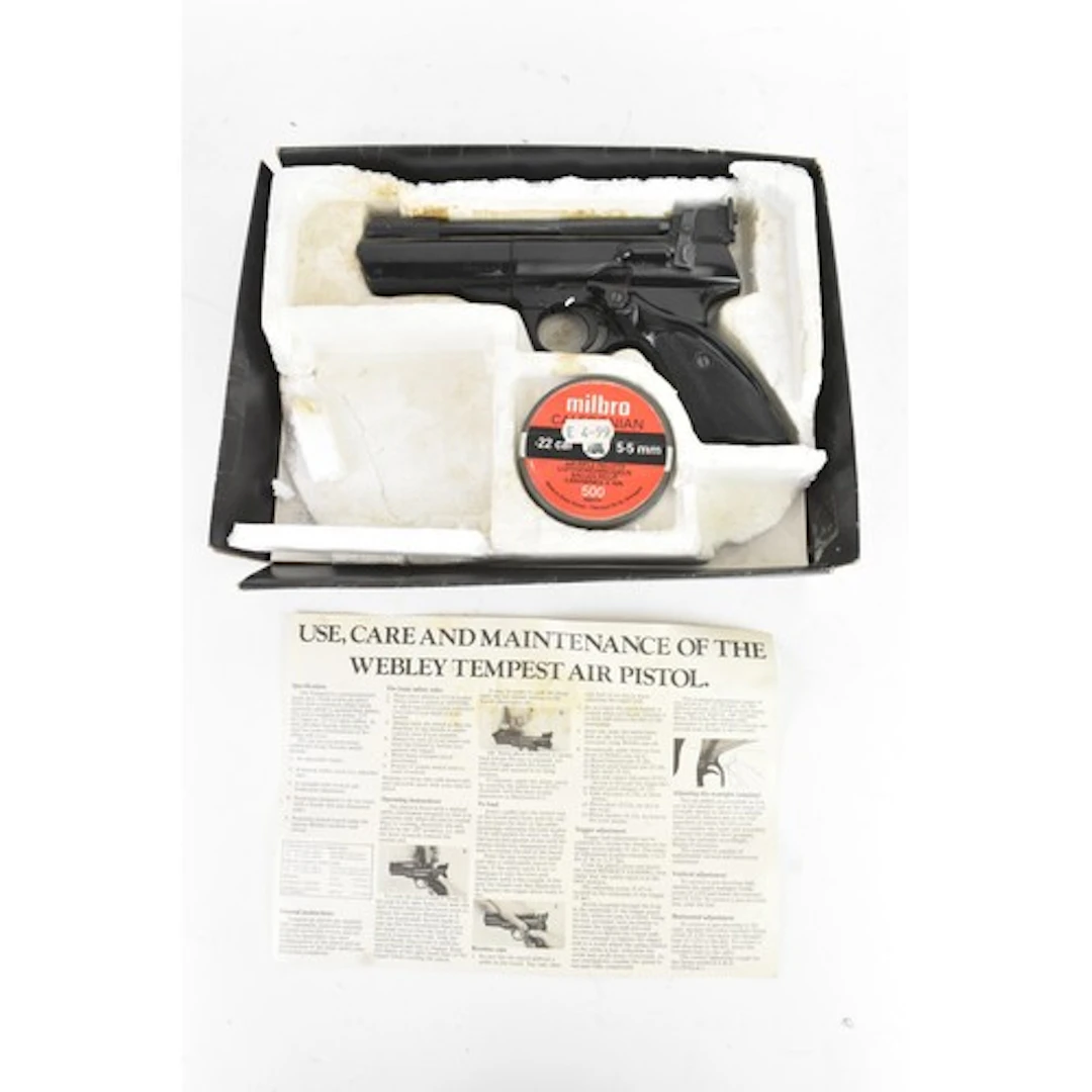 A Webley Tempest .22 calibre air pistol, black finish with c...