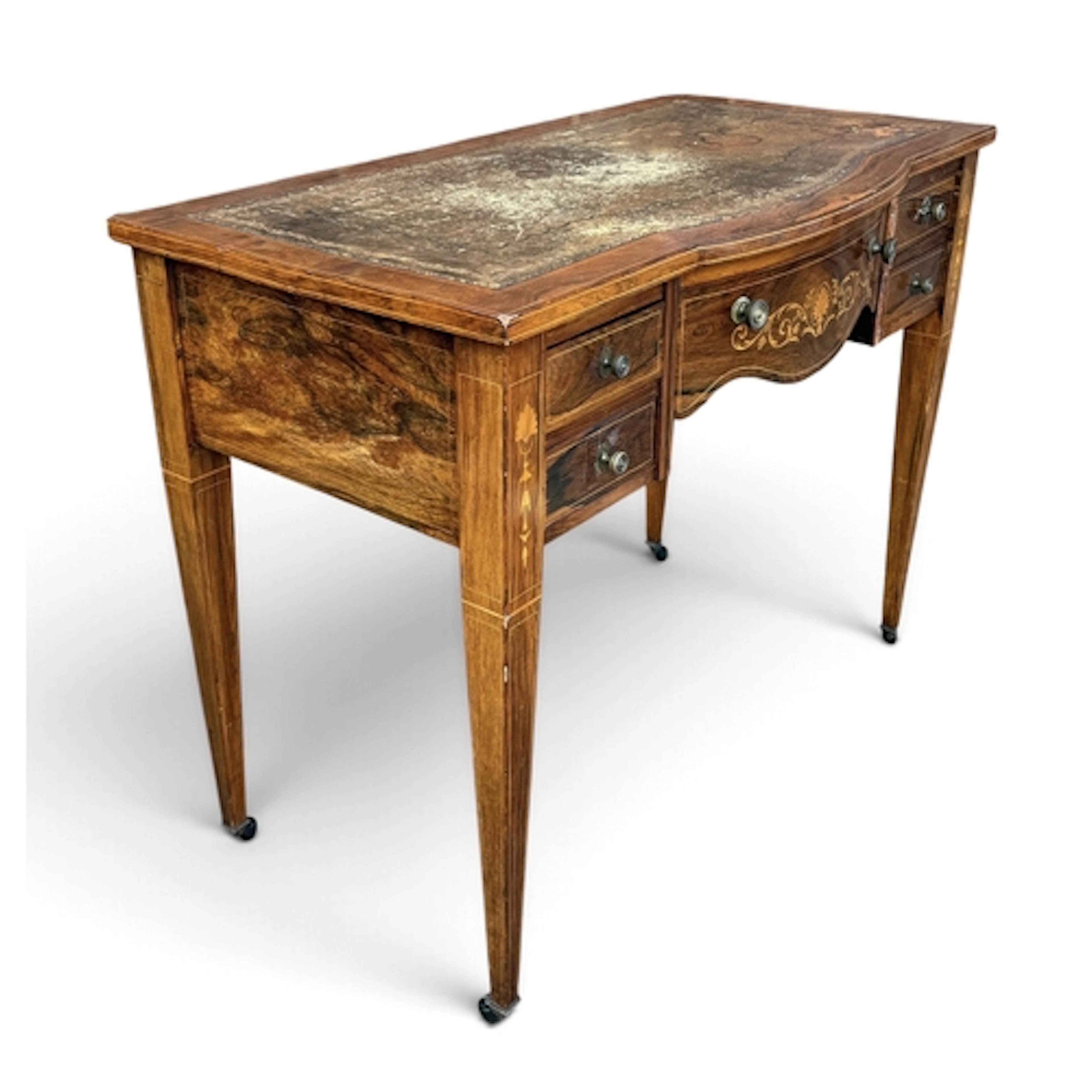 A LATE VICTORIAN ROSEWOOD BOXWOOD STRUNG AND INLAID DESK W...