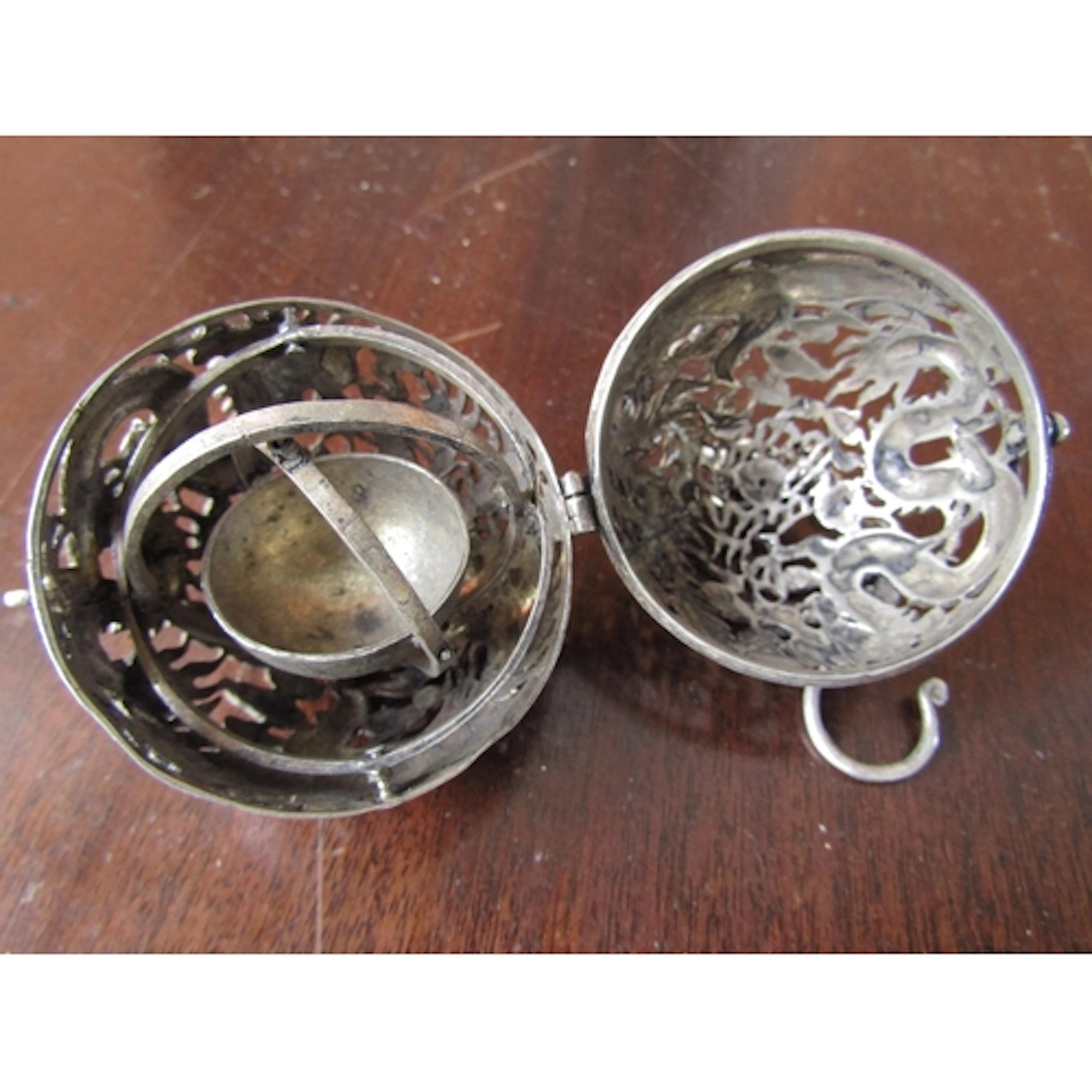 Unusual Eastern White Metal Sensor Wall Form with Dragon Mot...