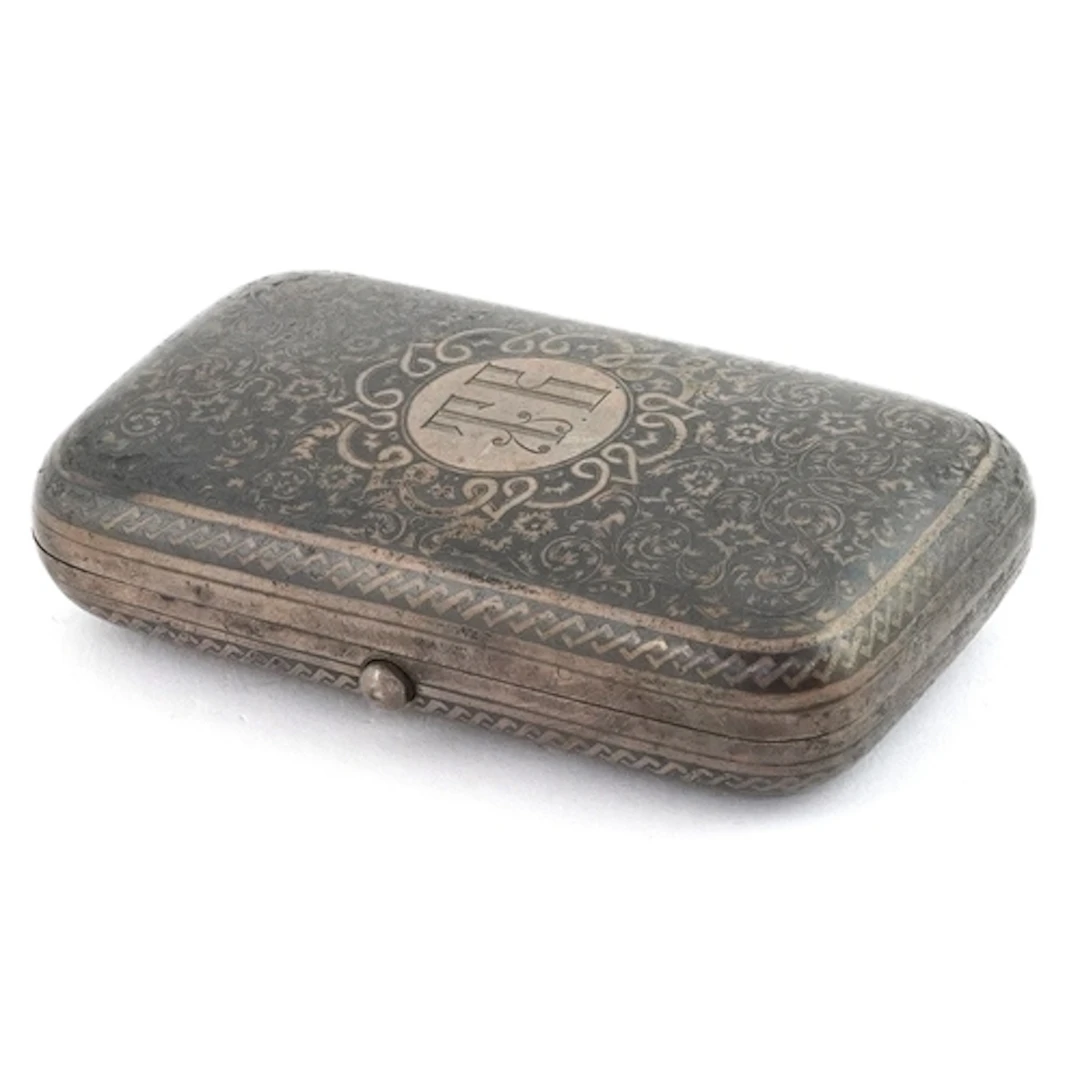 Russian silver niello work cigarette case having hinged lid ...