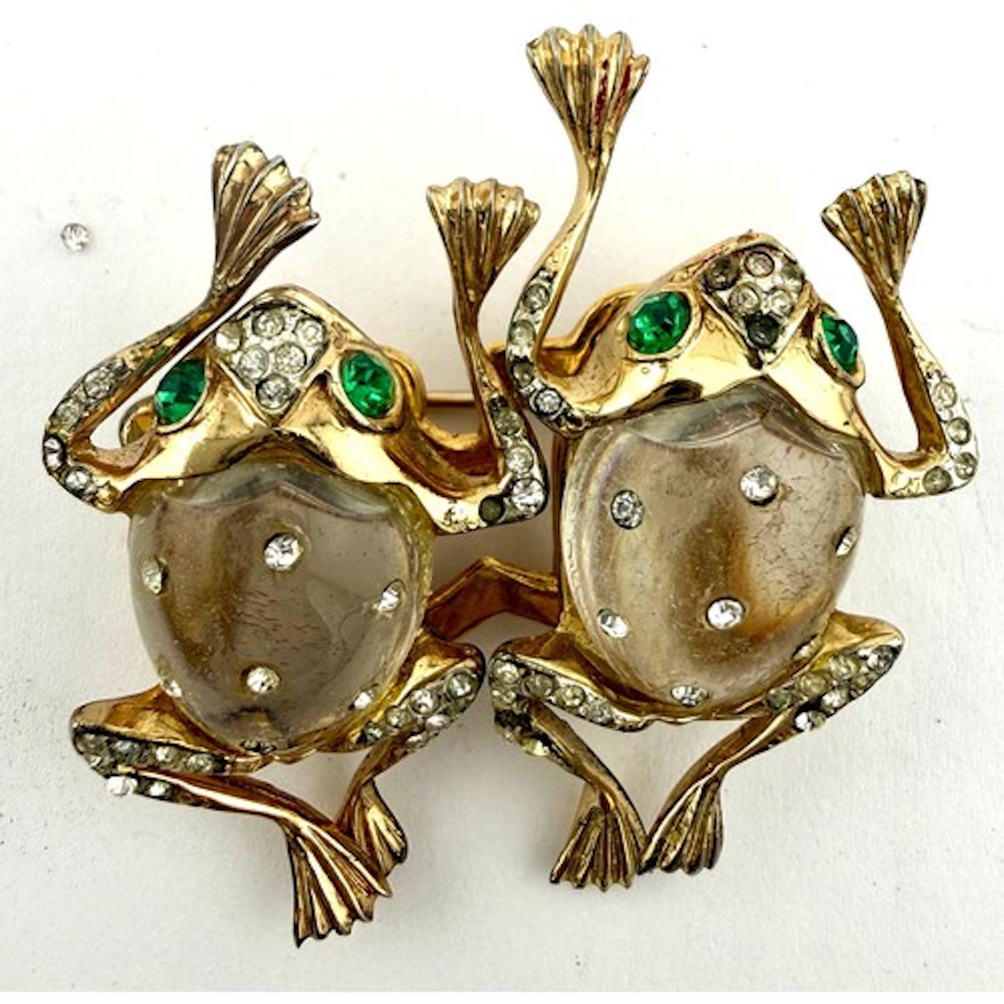 Coro ‘Jelly Belly’ duette frog brooch in sterling silver.