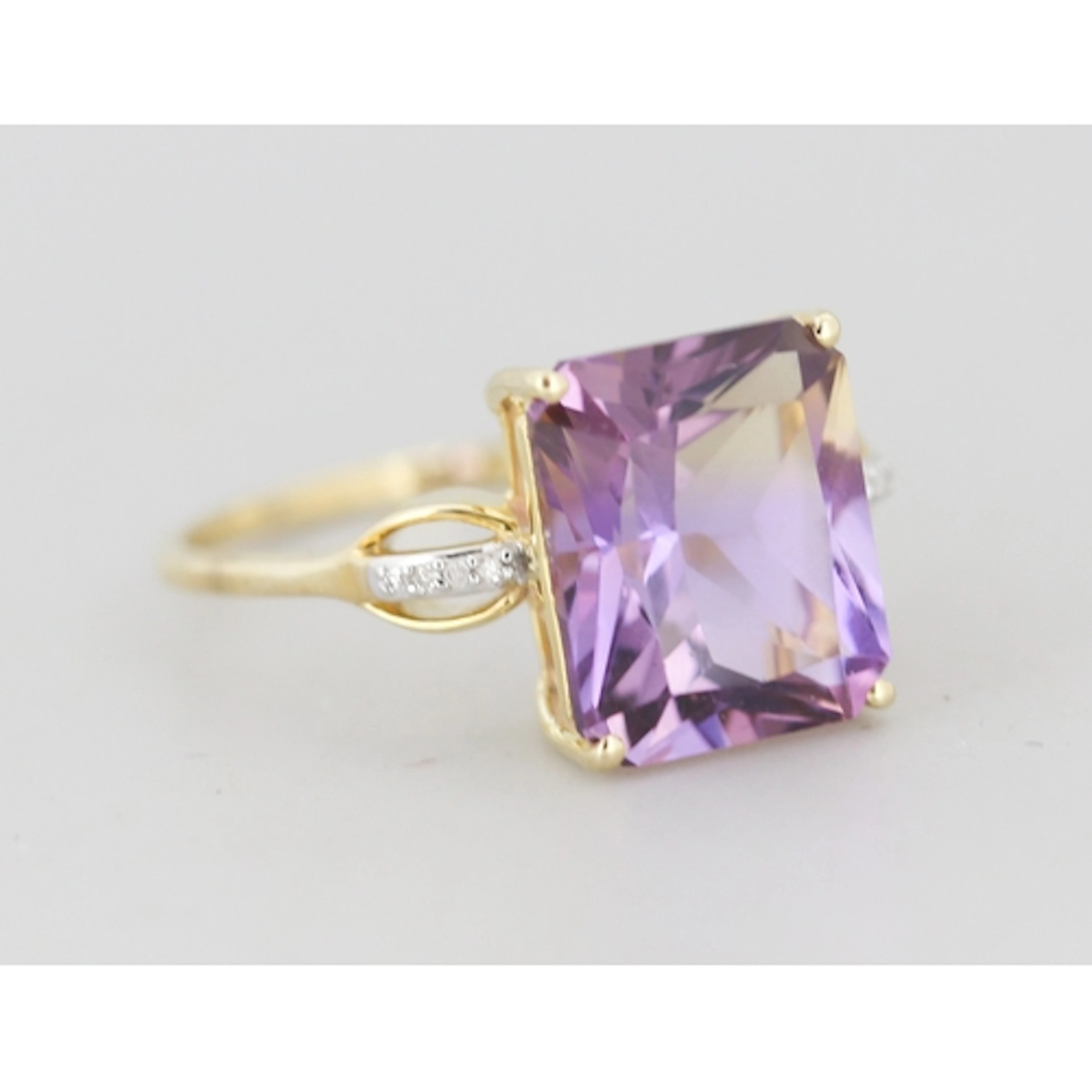 Ametrine Set Ring with Diamond Inset to Shoulders, Mounted i...