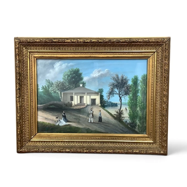 English school Early XIX Century. Figures Before a Lodge Be...
