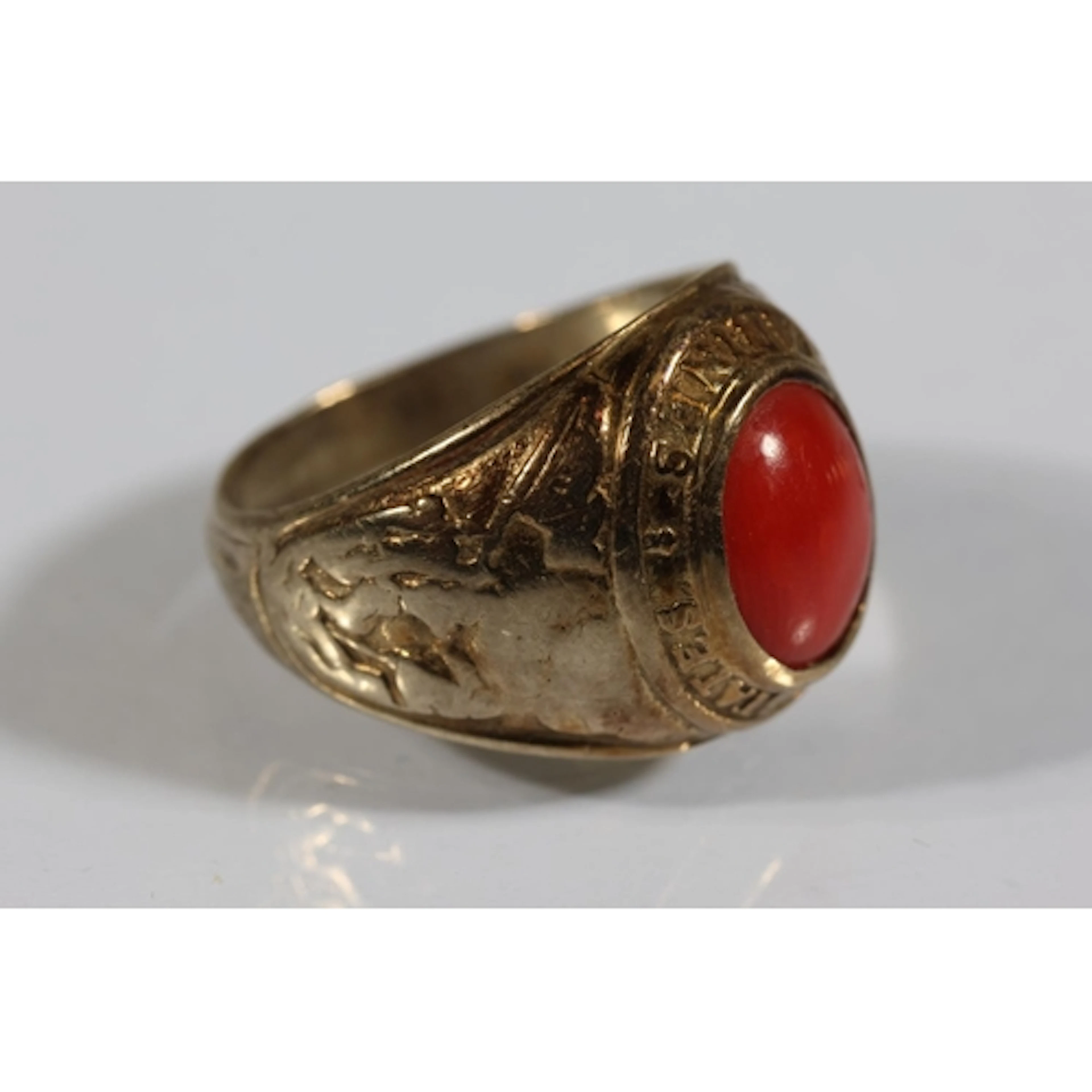 United States Marines gold tone ring with cabochon, stamped ...