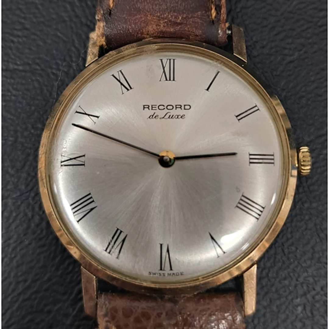 VINTAGE GENTLEMEN'S RECORD DELUXE NINE CARAT GOLD CASED WRIS...