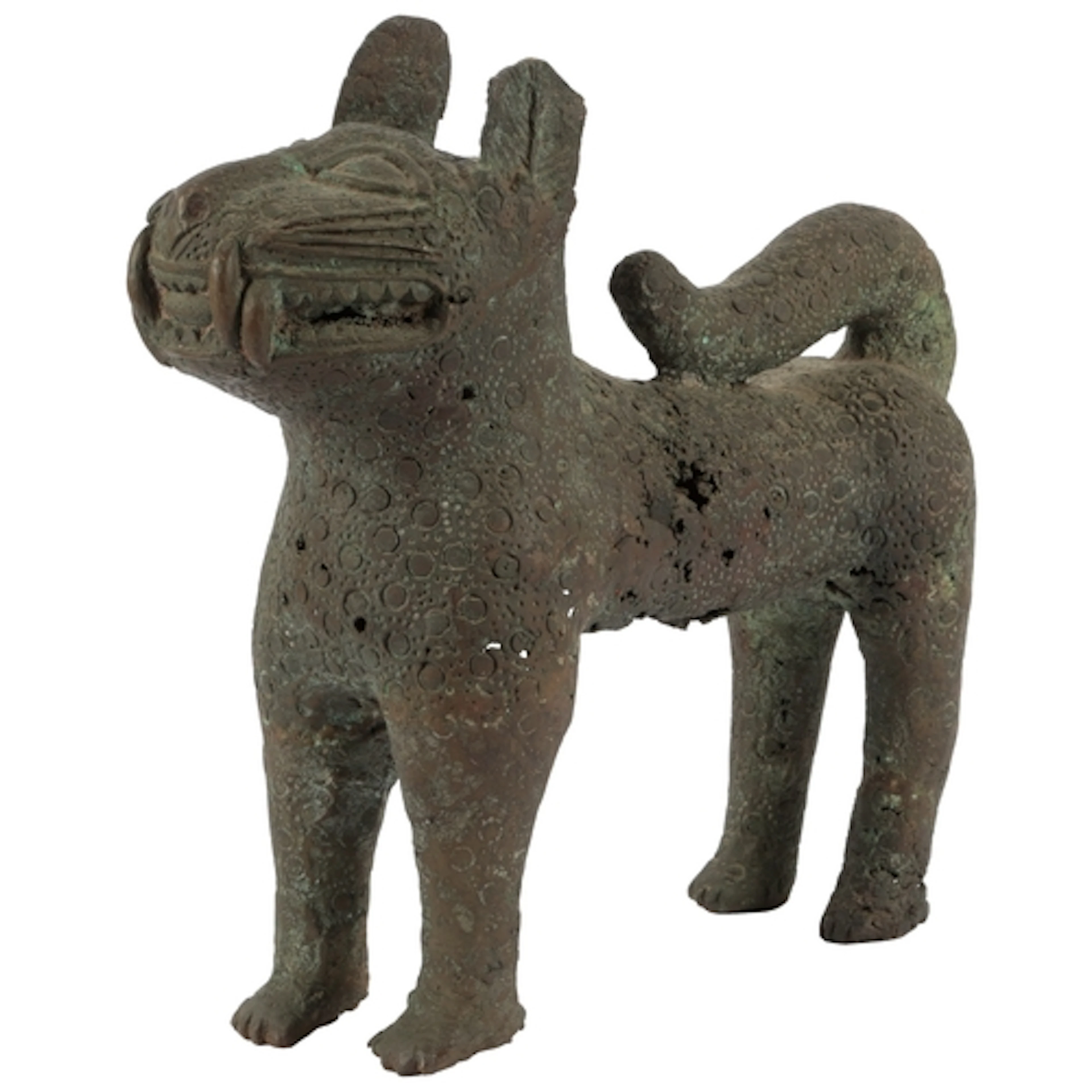 A large Nigerian bronze figure of a leopard, in Benin style,...