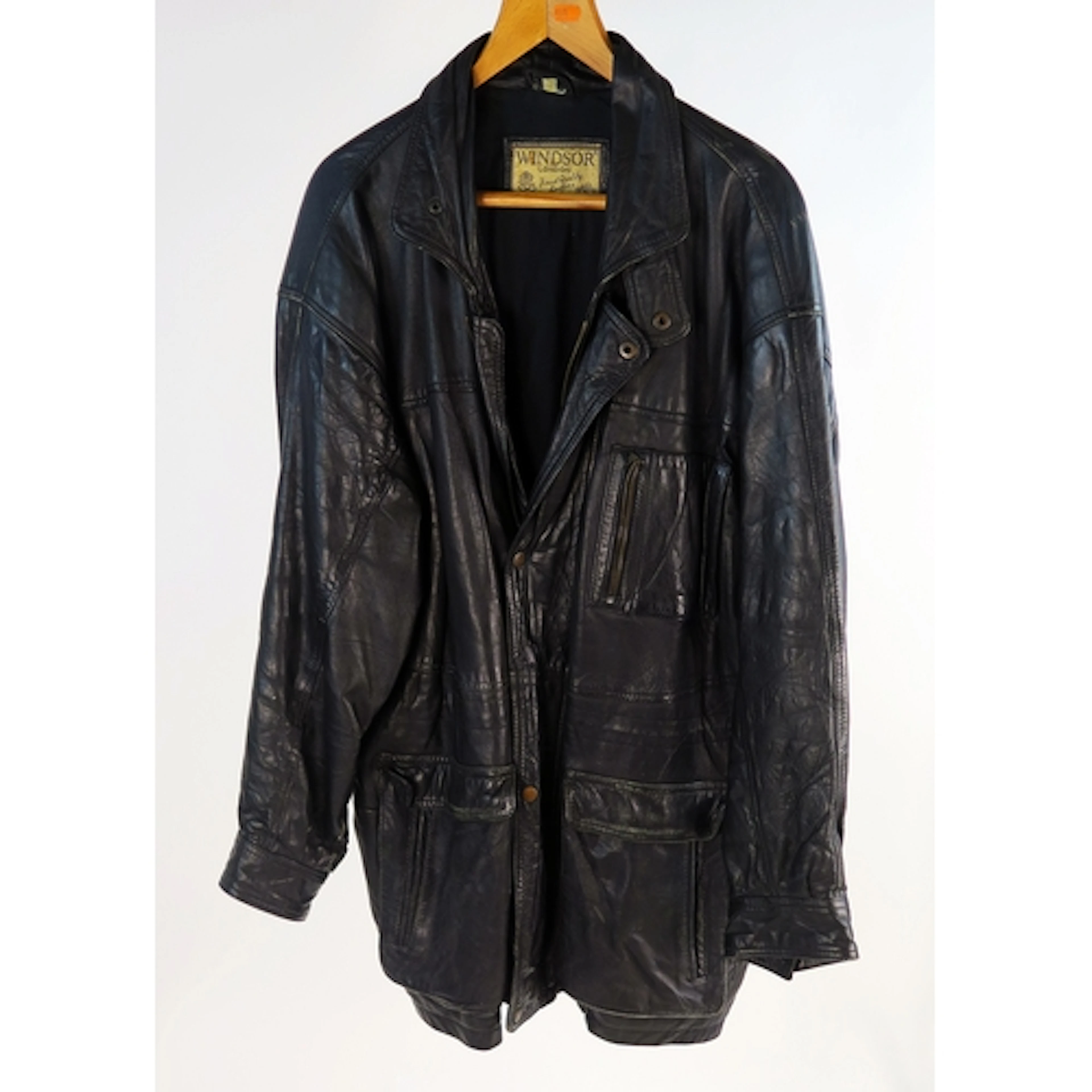 Windsor, London - a vintage gent's black leather biker jacke...