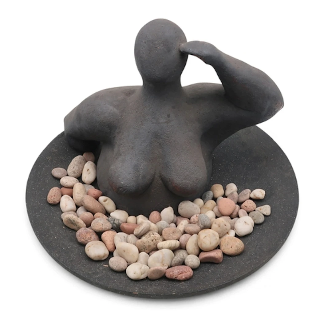 A raku bust of a woman, unknown maker