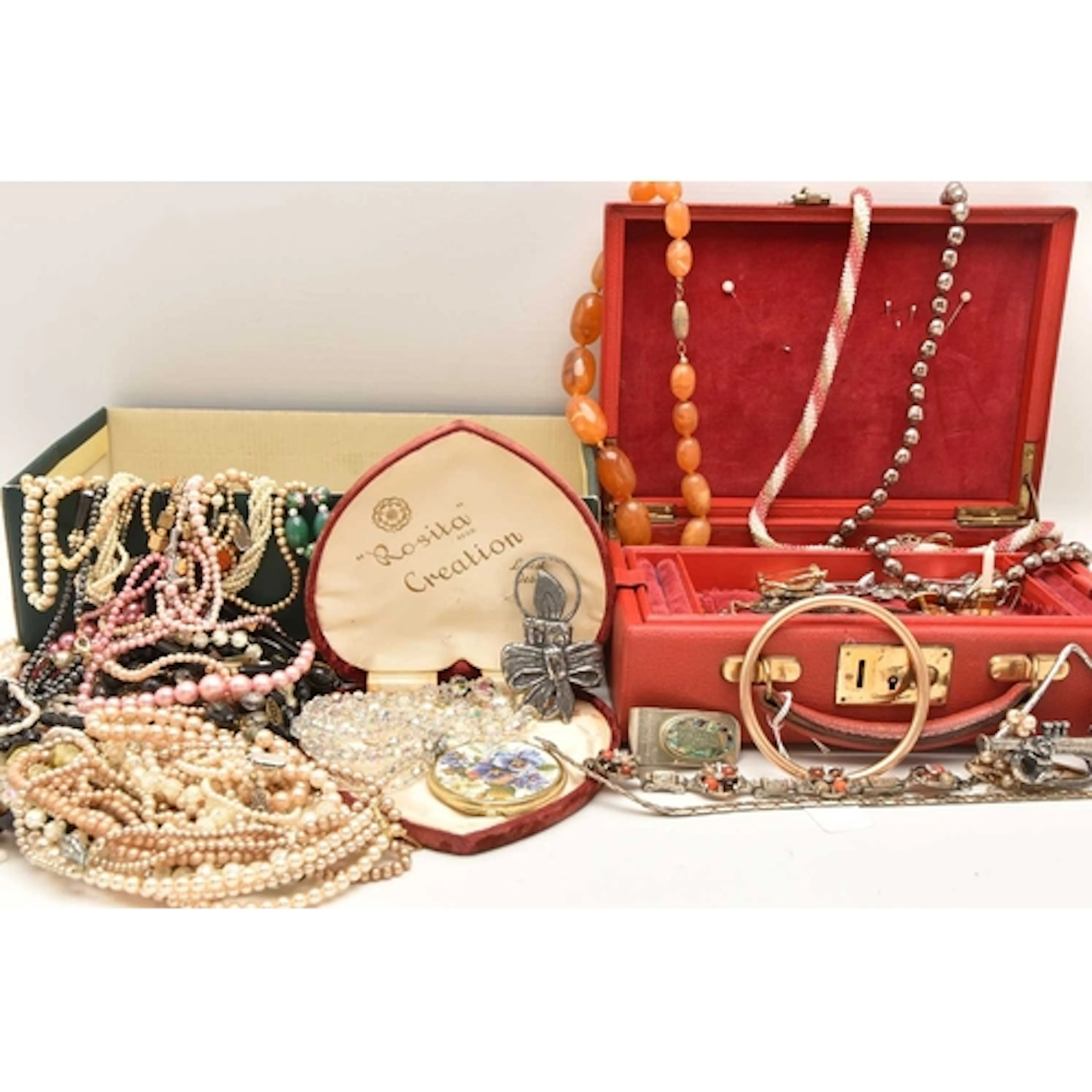AN ASSORTMENT OF COSTUME JEWELLERY, to include a large selec...