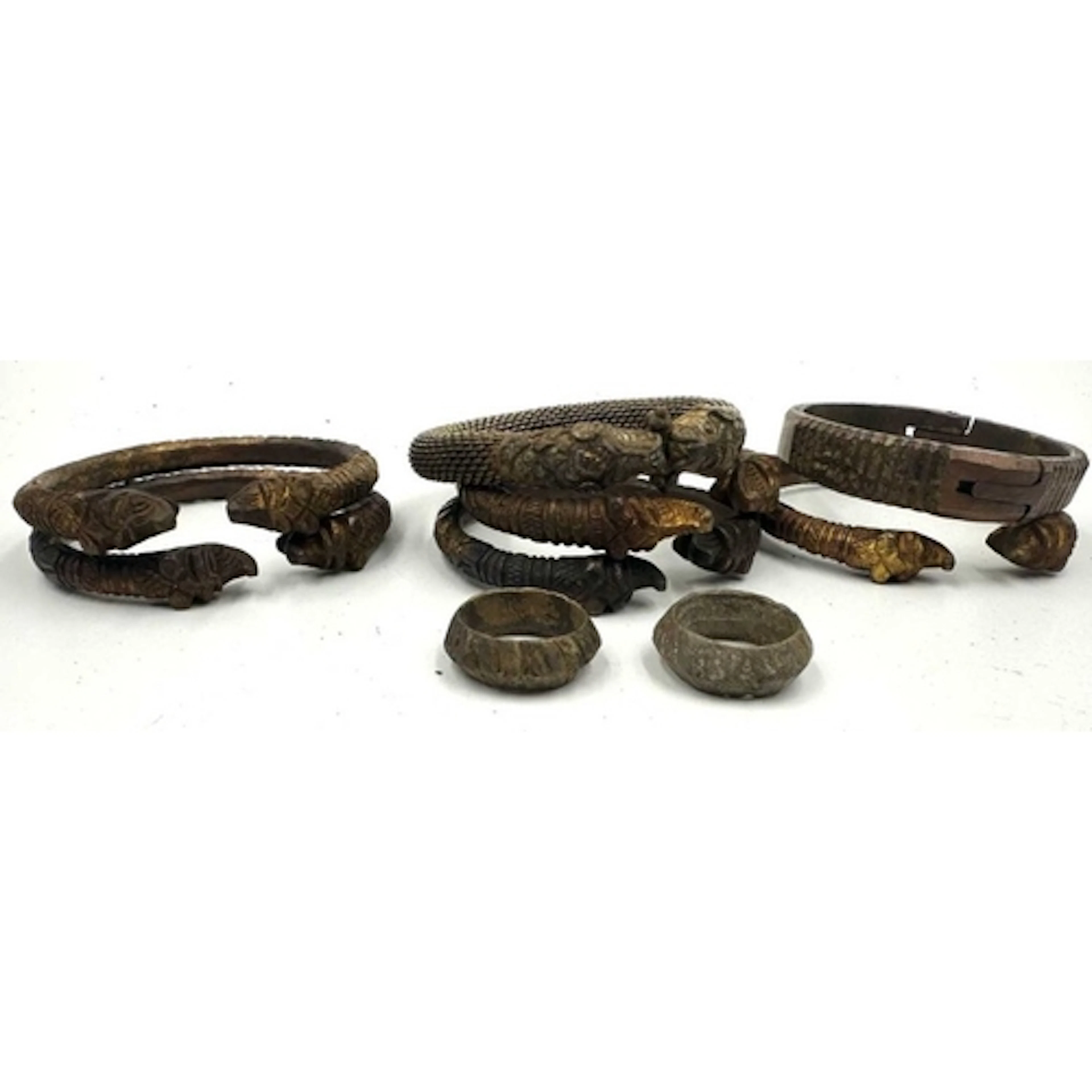 A selection of tribal bronze and brass jewelry, including se...