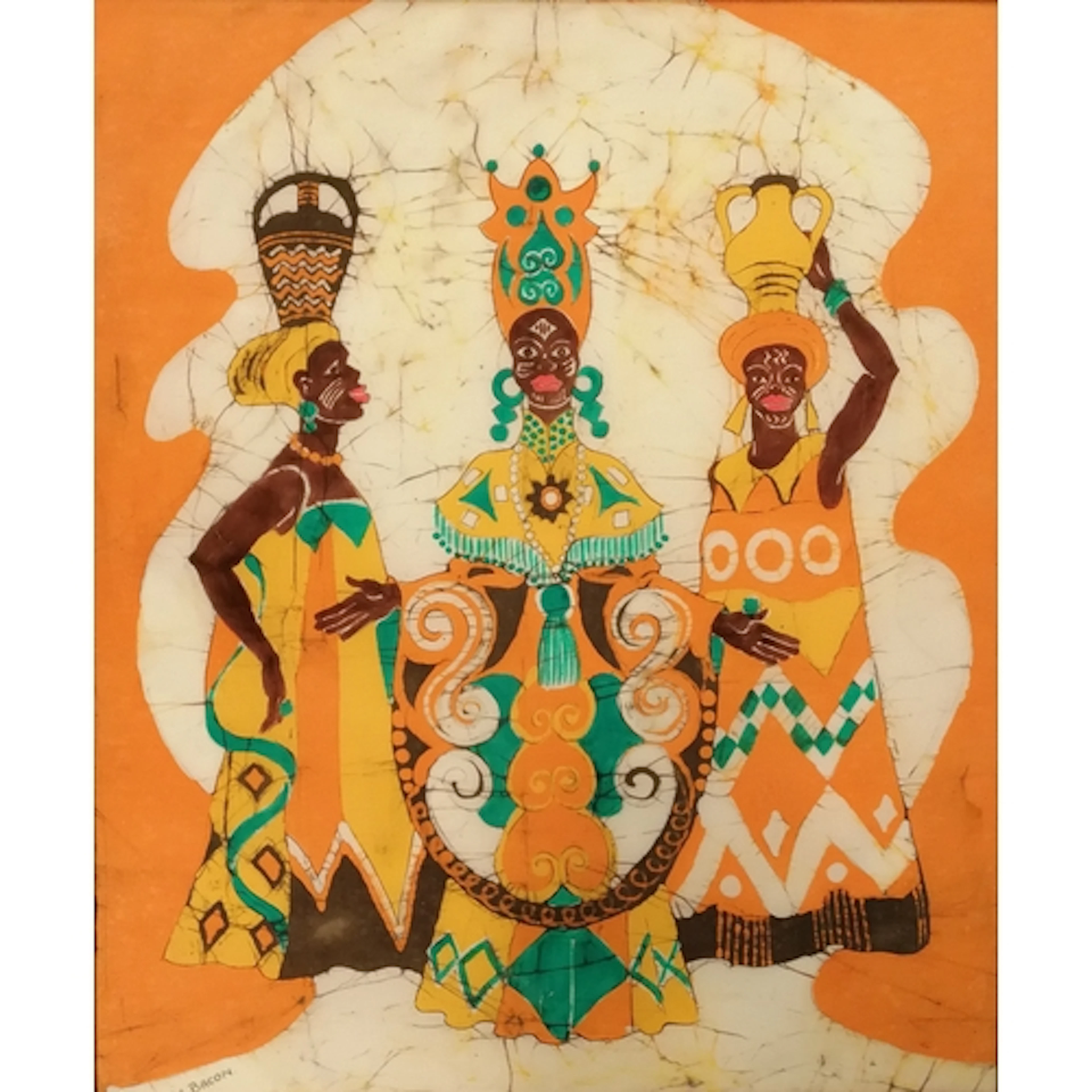 Margaret Bacon original batik artwork - 'Tribal Queen and he...