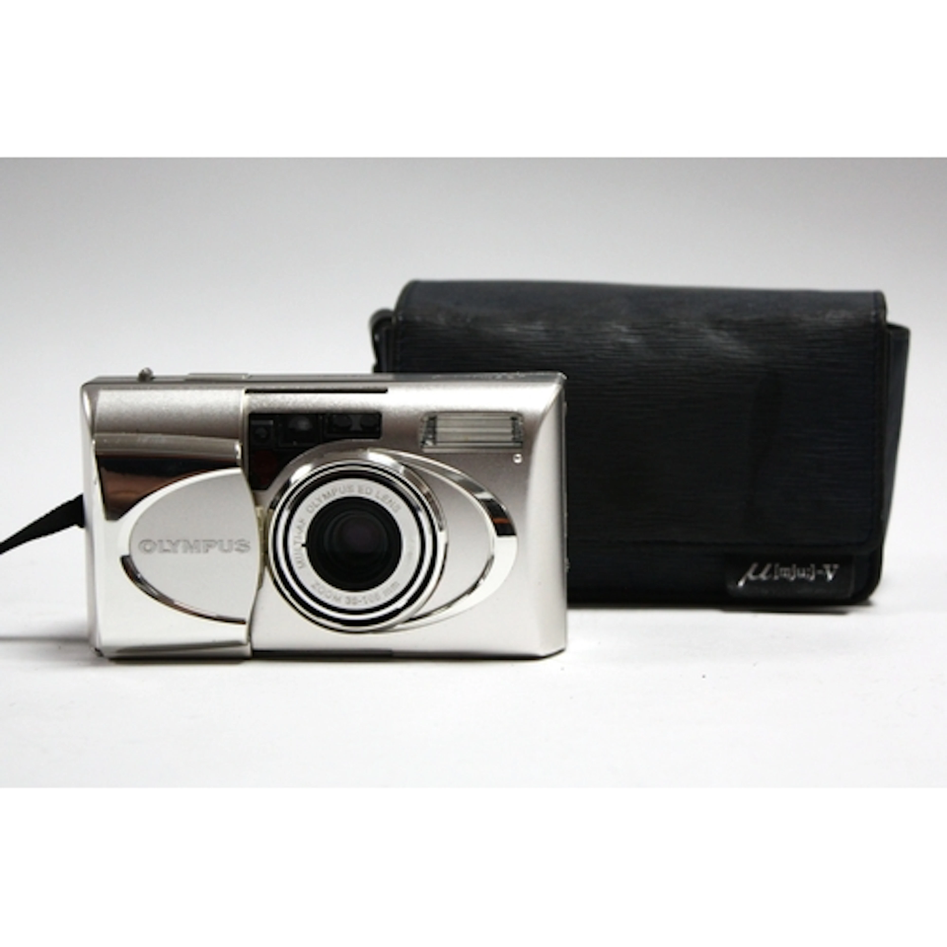 Olympus Mju-V 35mm Compact Film Camera, silver in branded so...