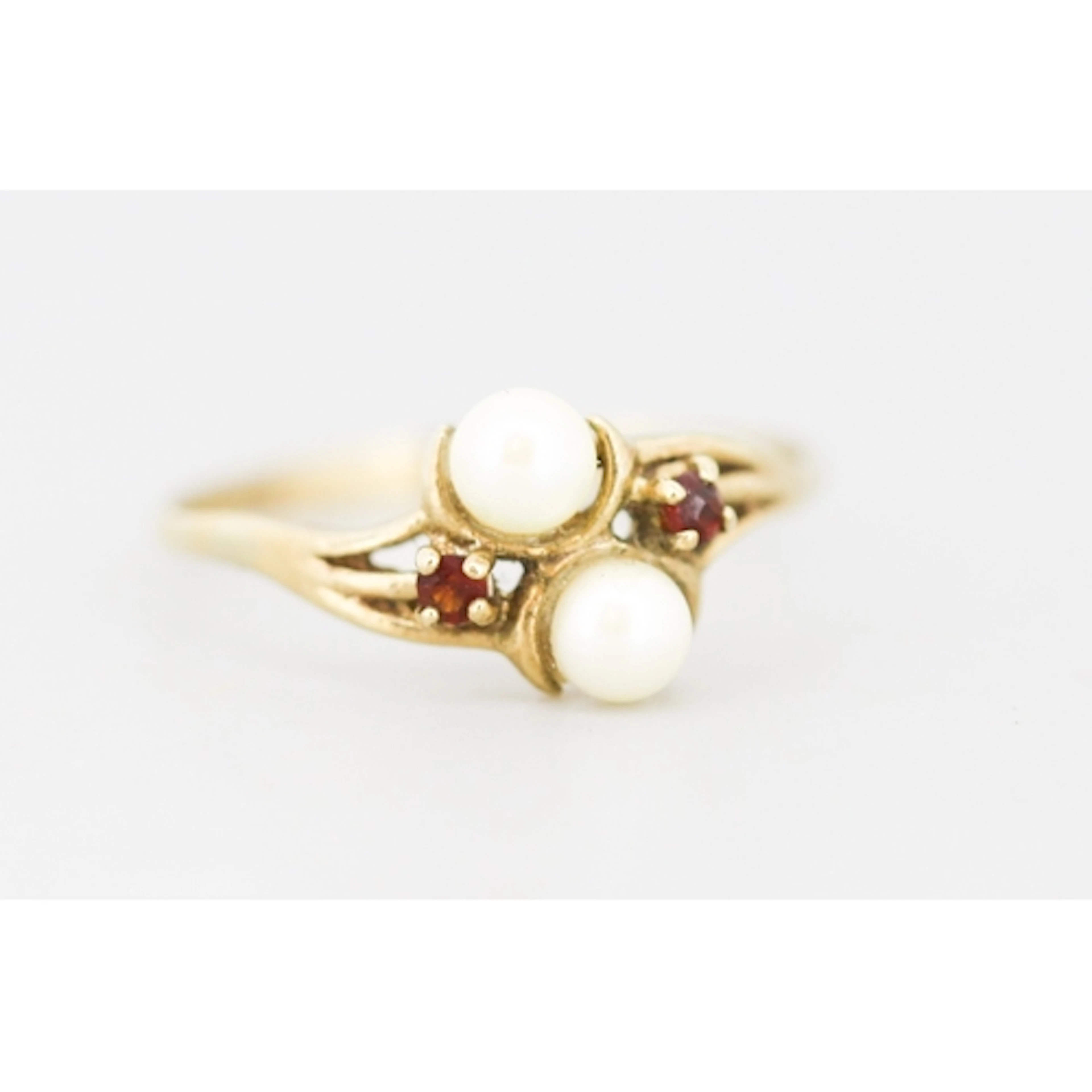 Twin Pearl Set Ring with Further Red Garnet Inset to Shoulde...