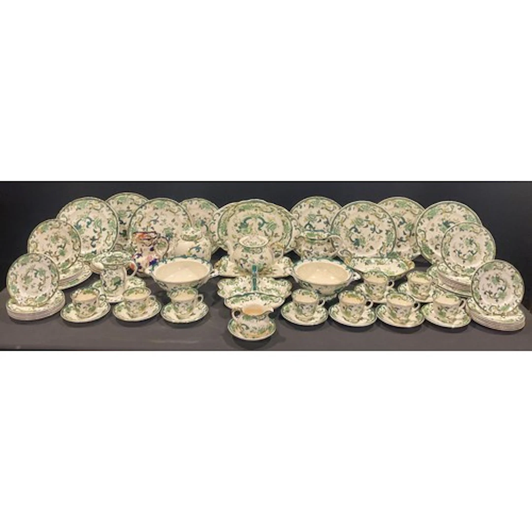 A Mason’s Ironstone Chartreuse pattern part dinner and tea s...