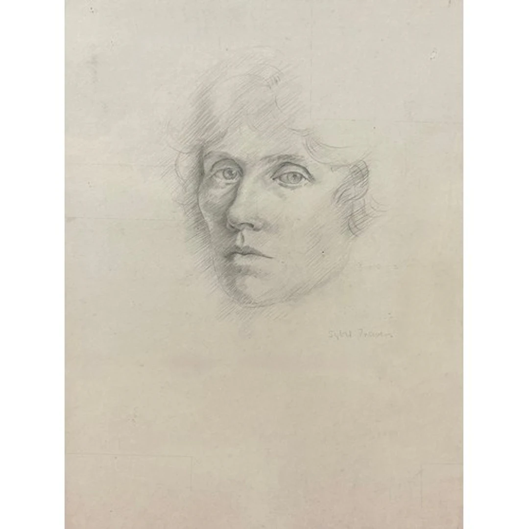 Sybil Travers Ethereal portrait of a woman signed, pencil ...