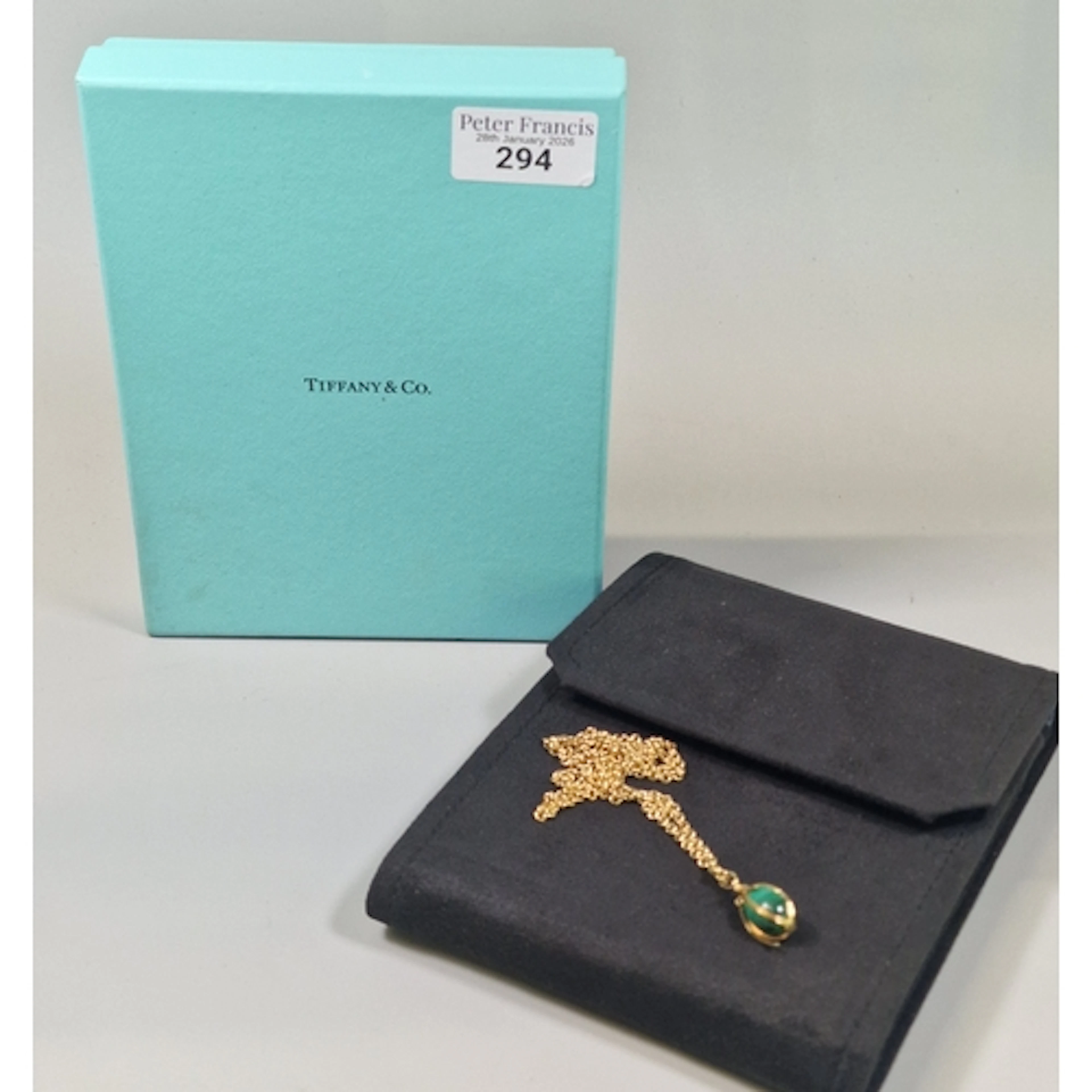 Tiffany & Co, an 18ct gold curb-link chain with malachite st...
