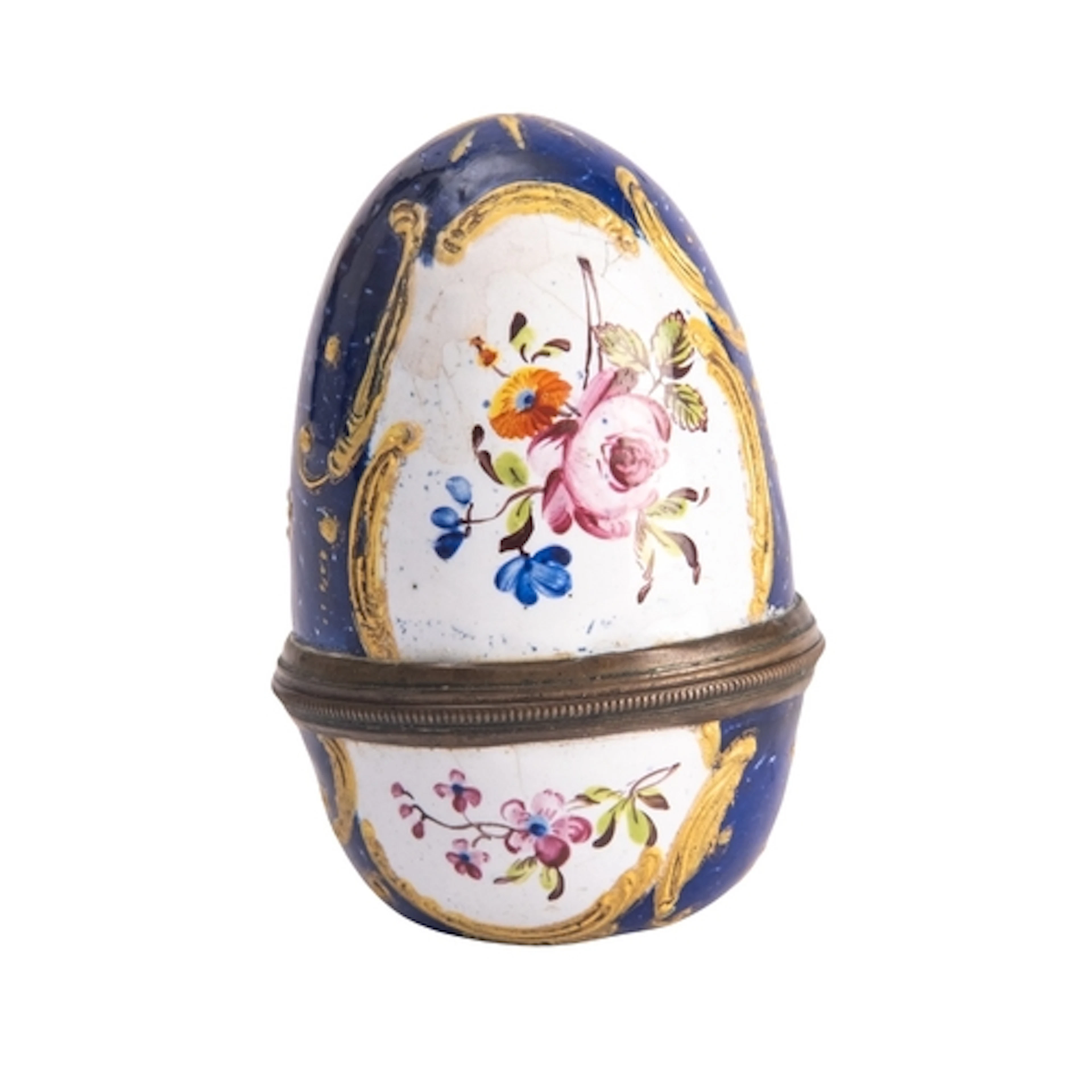 A George III Bilston enamelled nutmeg grater in the form of ...