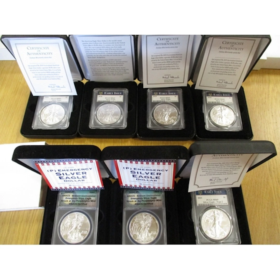 USA. Collection of silver uncirculated dollars encapsulated ...