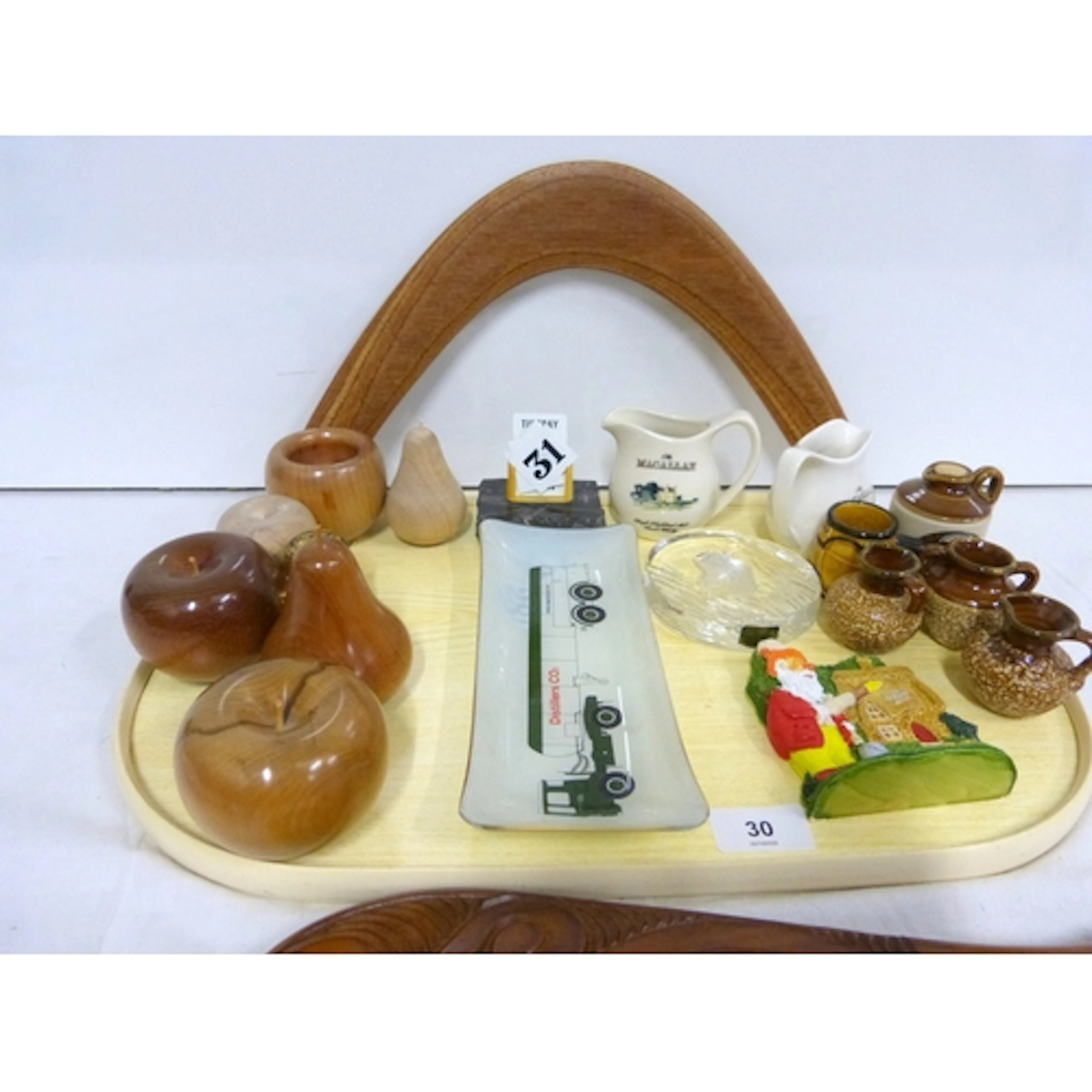Tray of various collectibles to include treen, paperweight e...