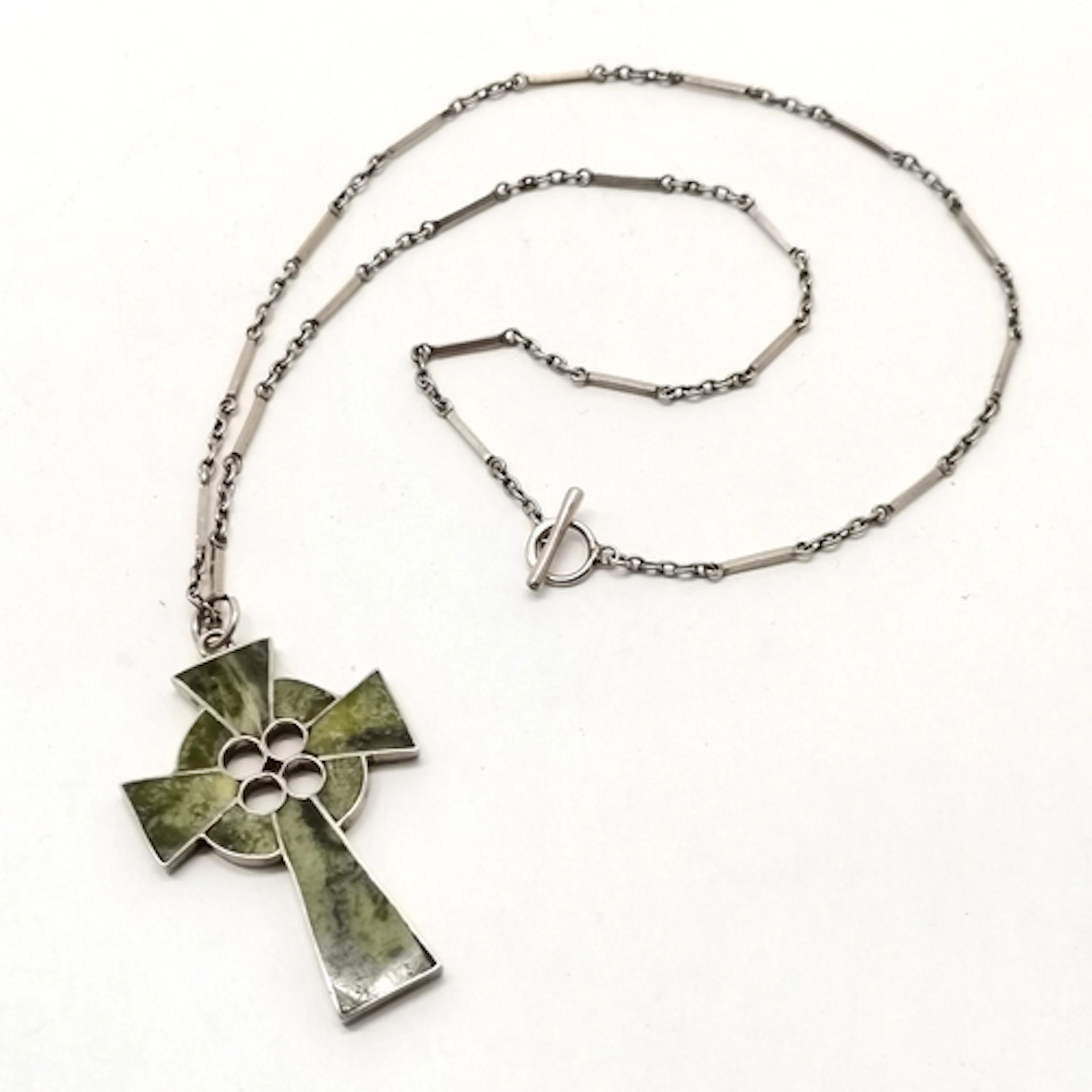 Connemara silver Celtic cross pendant on fancy link silver c...