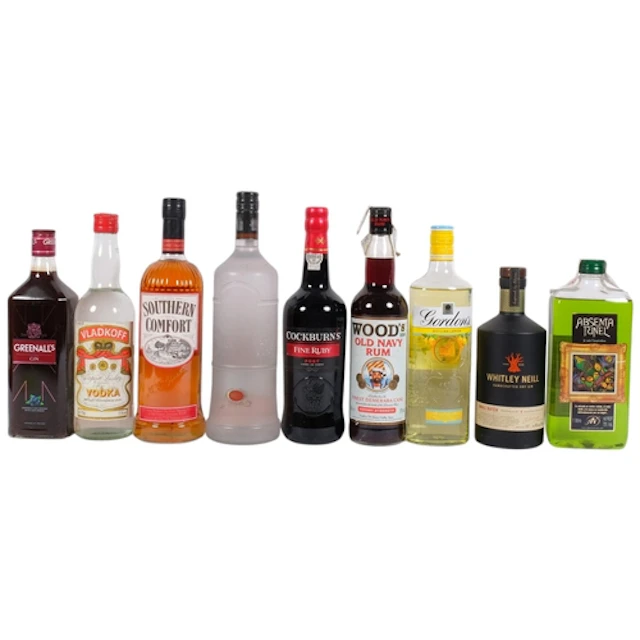 8 bottles of spirits, including Gin, Southern Comfort, and V...