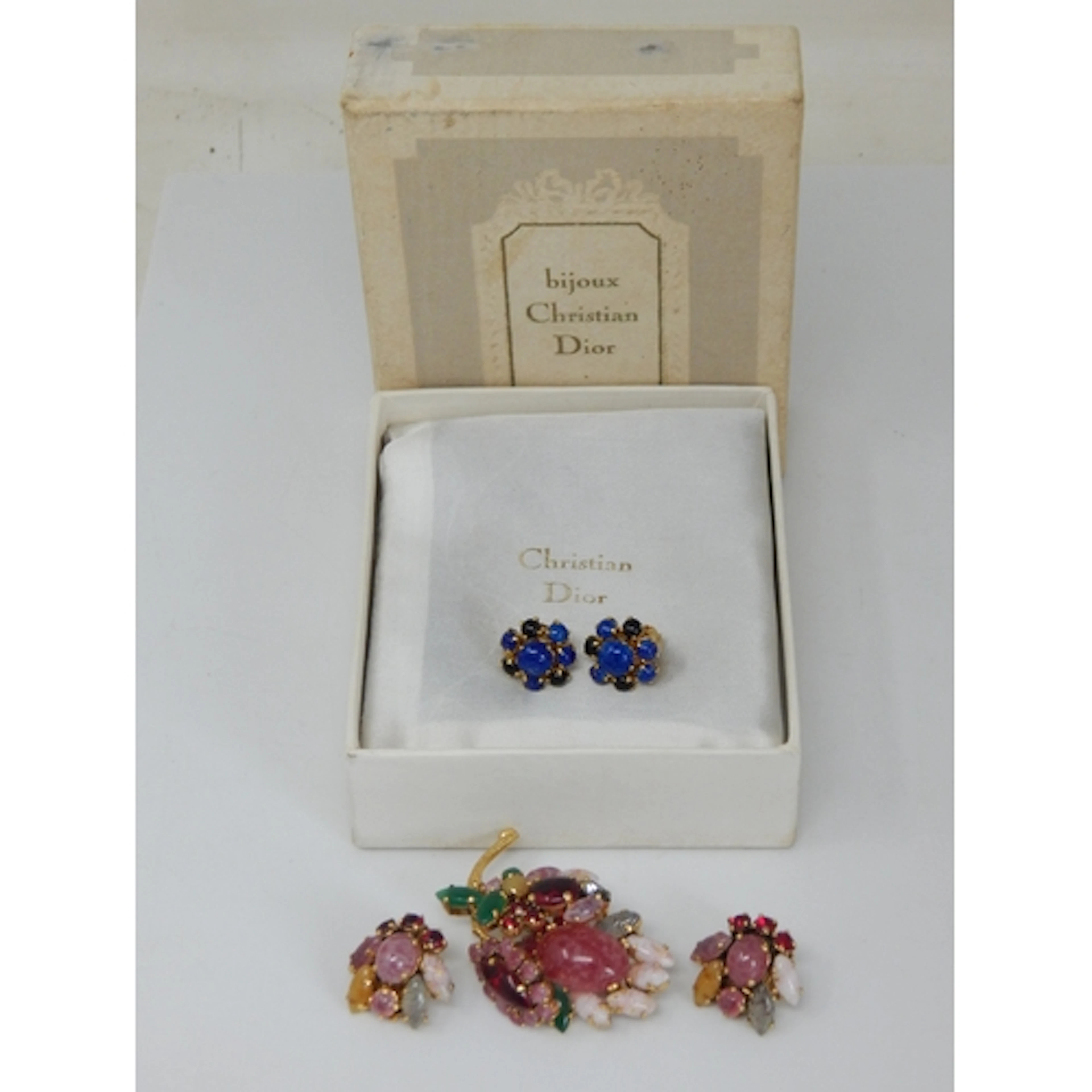 Christian Dior 1960's Signed Gem Set Brooch & Matching Earri...
