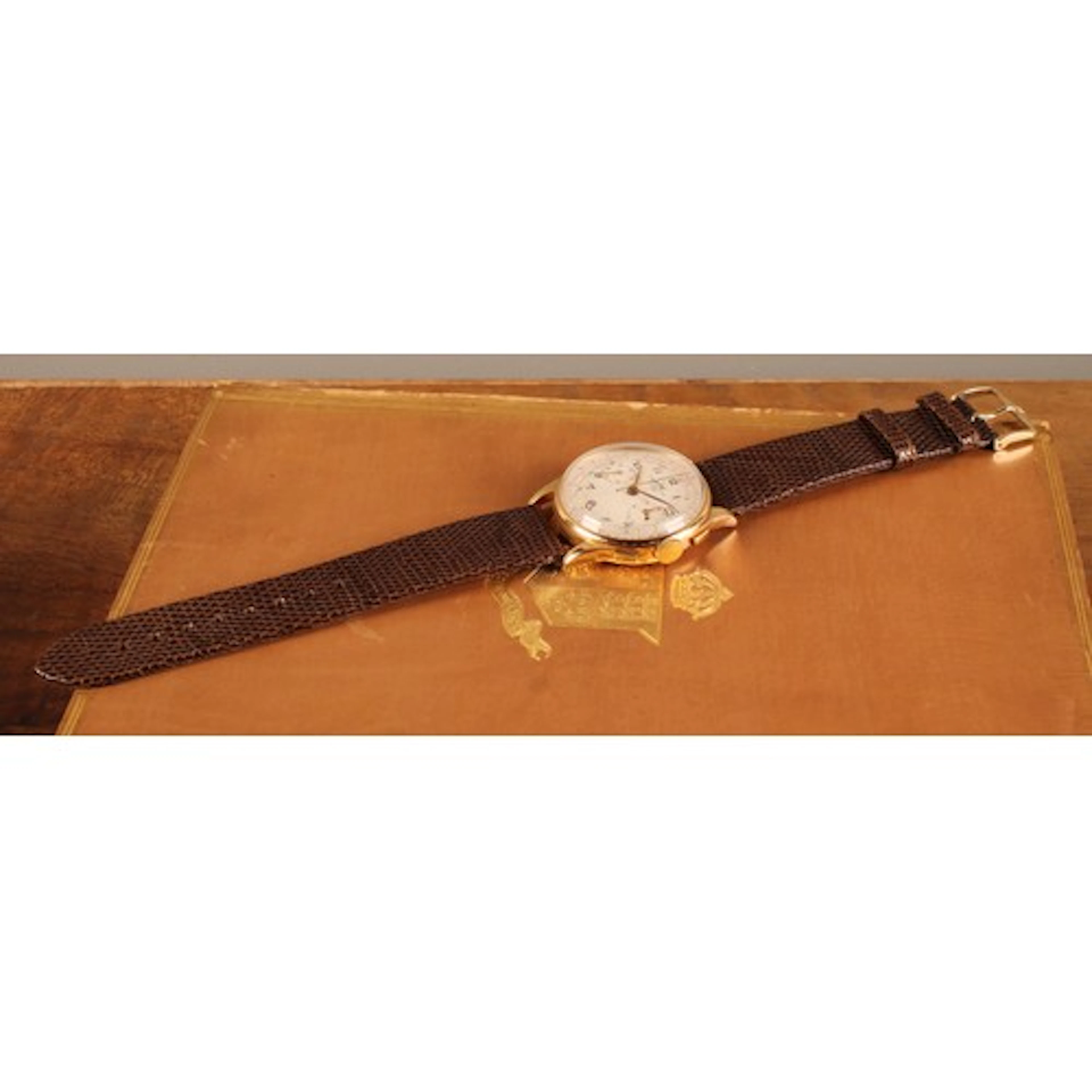 A George V Javil 18ct gold cased chronograph wristwatch, Ara...
