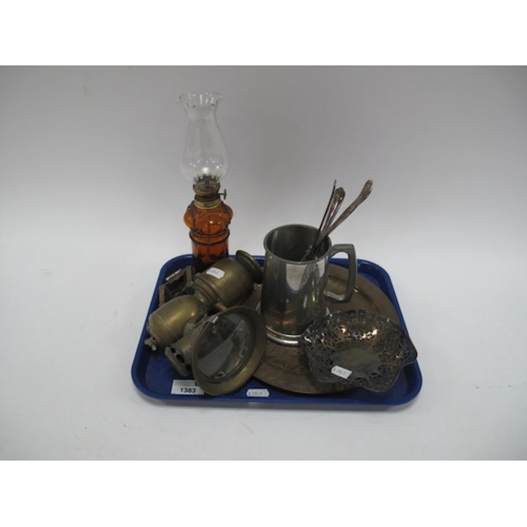 Metalware, including antique Lucas brass bicycle carbide lam...
