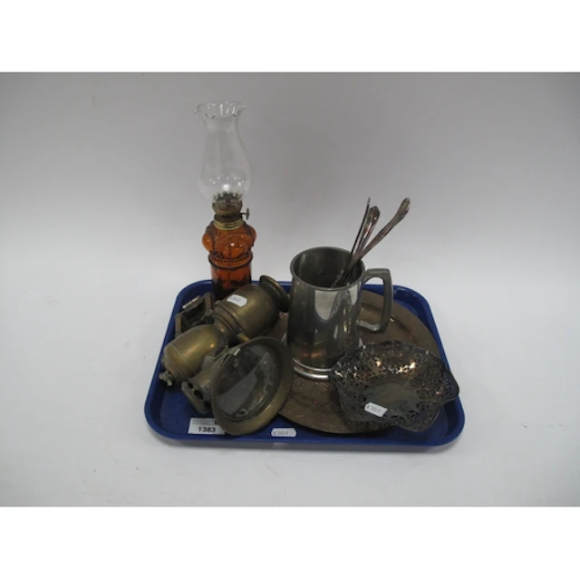 Metalware, including antique Lucas brass bicycle carbide lam...