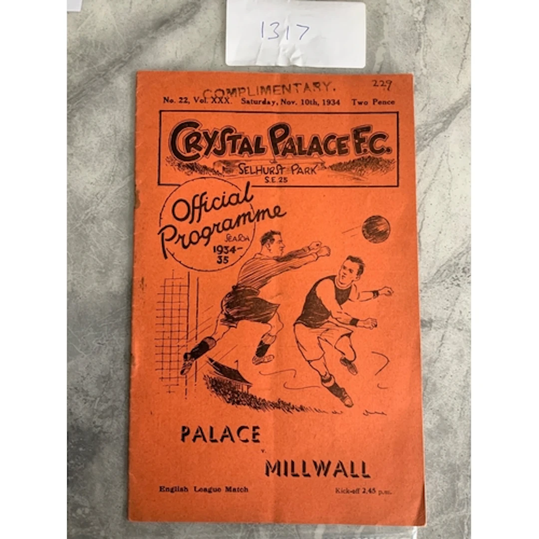 34/35 Crystal Palace v Millwall Football Programme: Fair con...