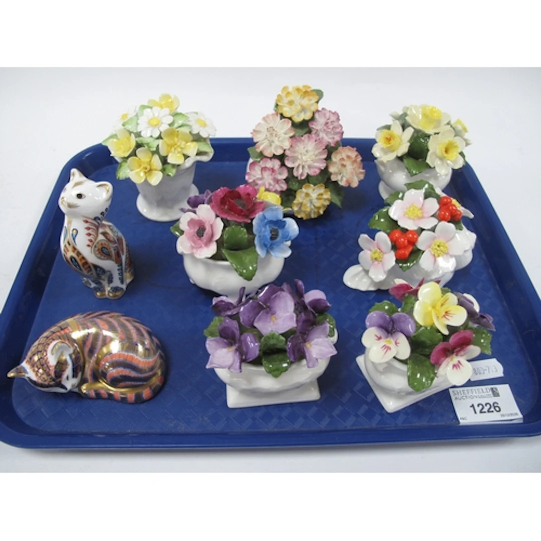 Royal Crown Derby Cat Paperweights, with silver stoppers (x ...