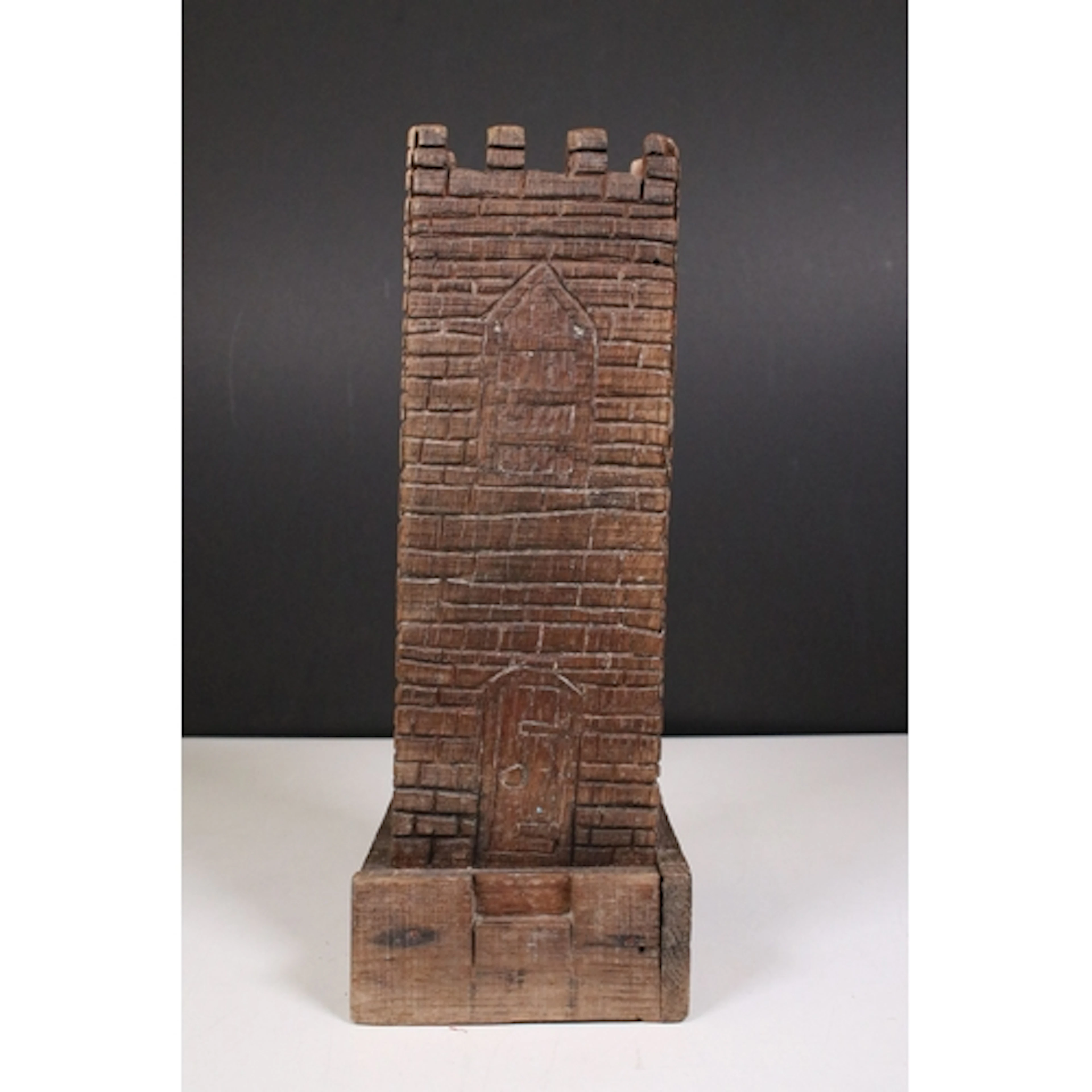 Scratch built naive folk art model of a medieval castle turr...