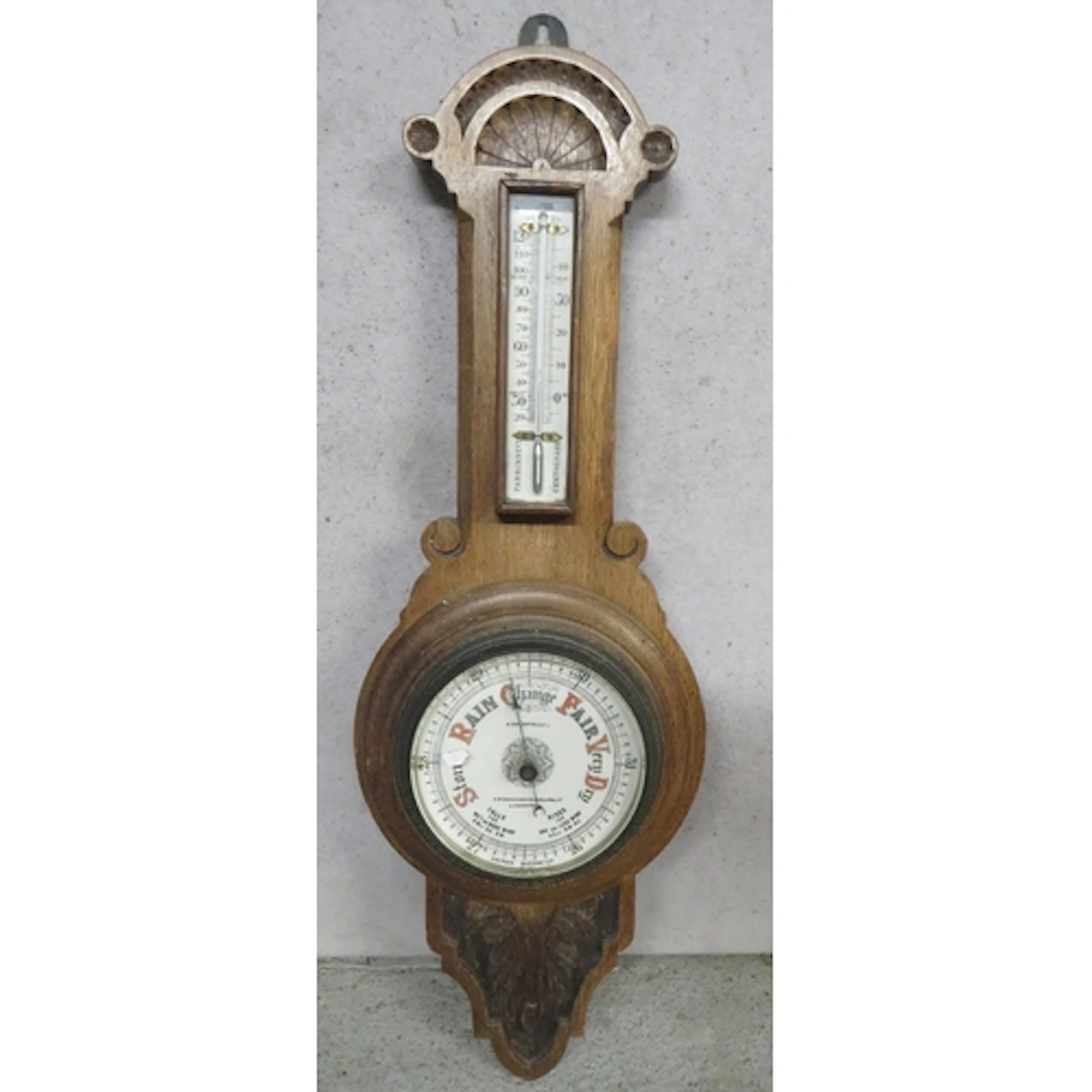 Antique Barometer/Thermometer by Gasartelli with carved leaf...