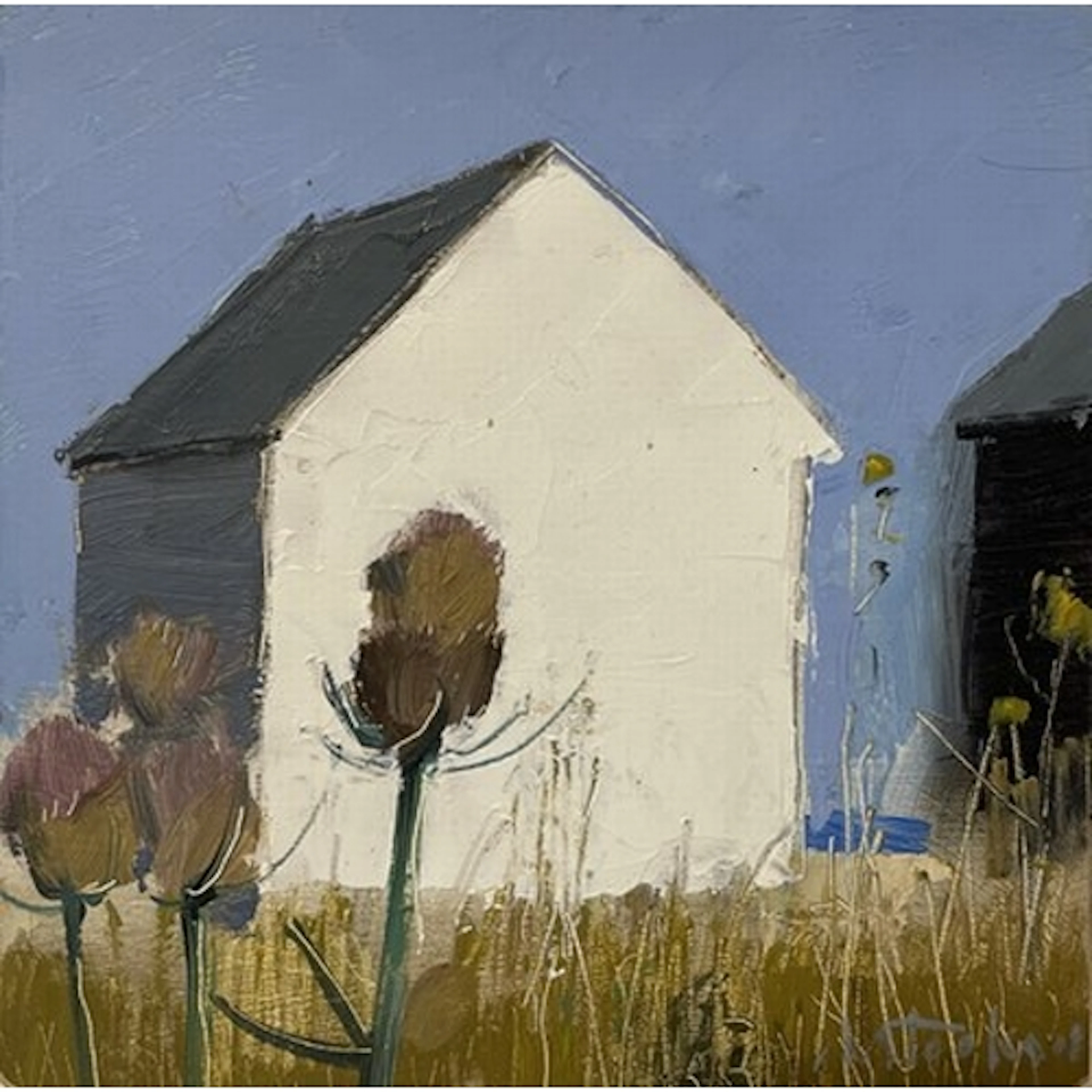 Cornish Contemporary Artist Thistles in front of Beach Huts,...