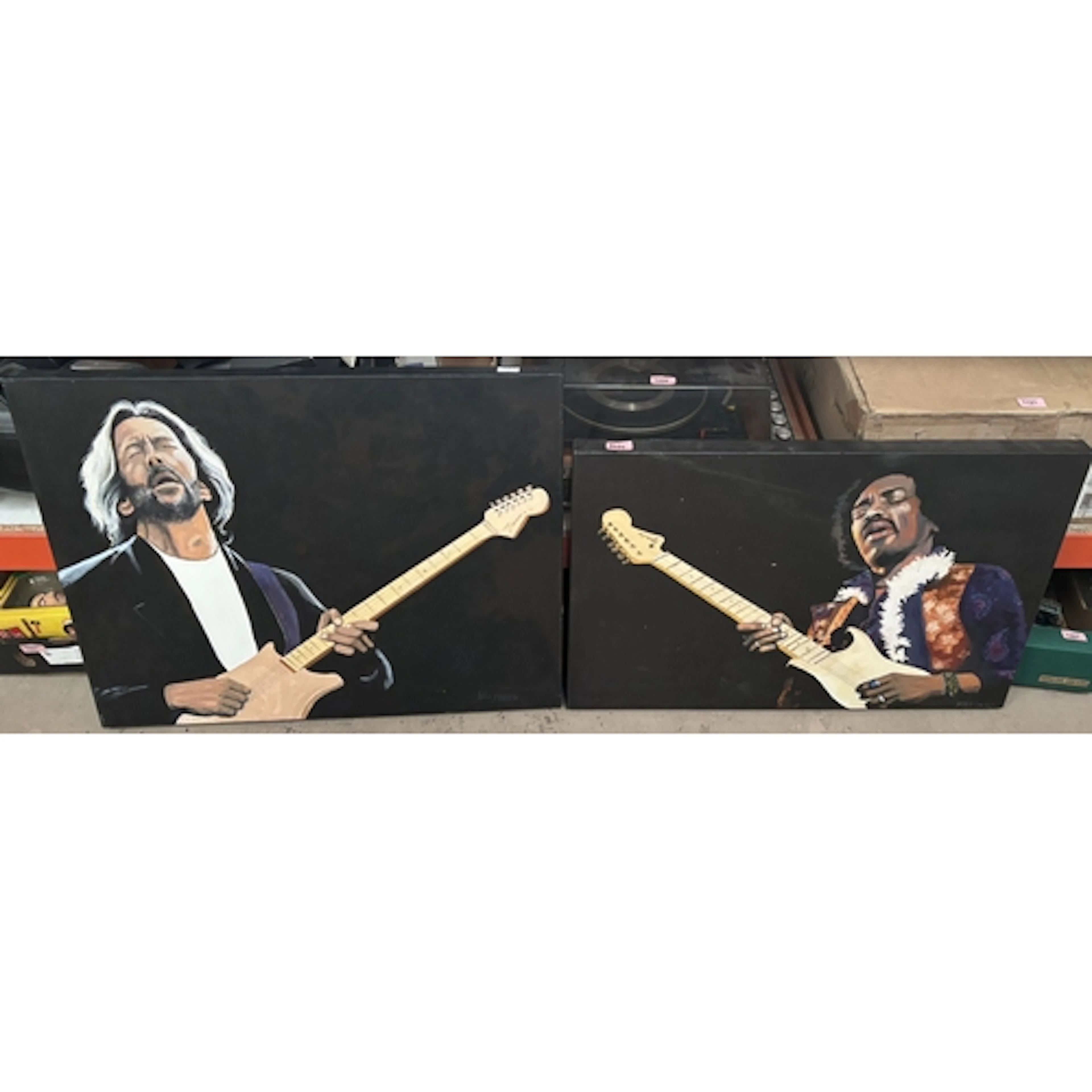 John Lucas, 'Jimmy Hendrix' and 'Eric Clapton' - pair of oil...
