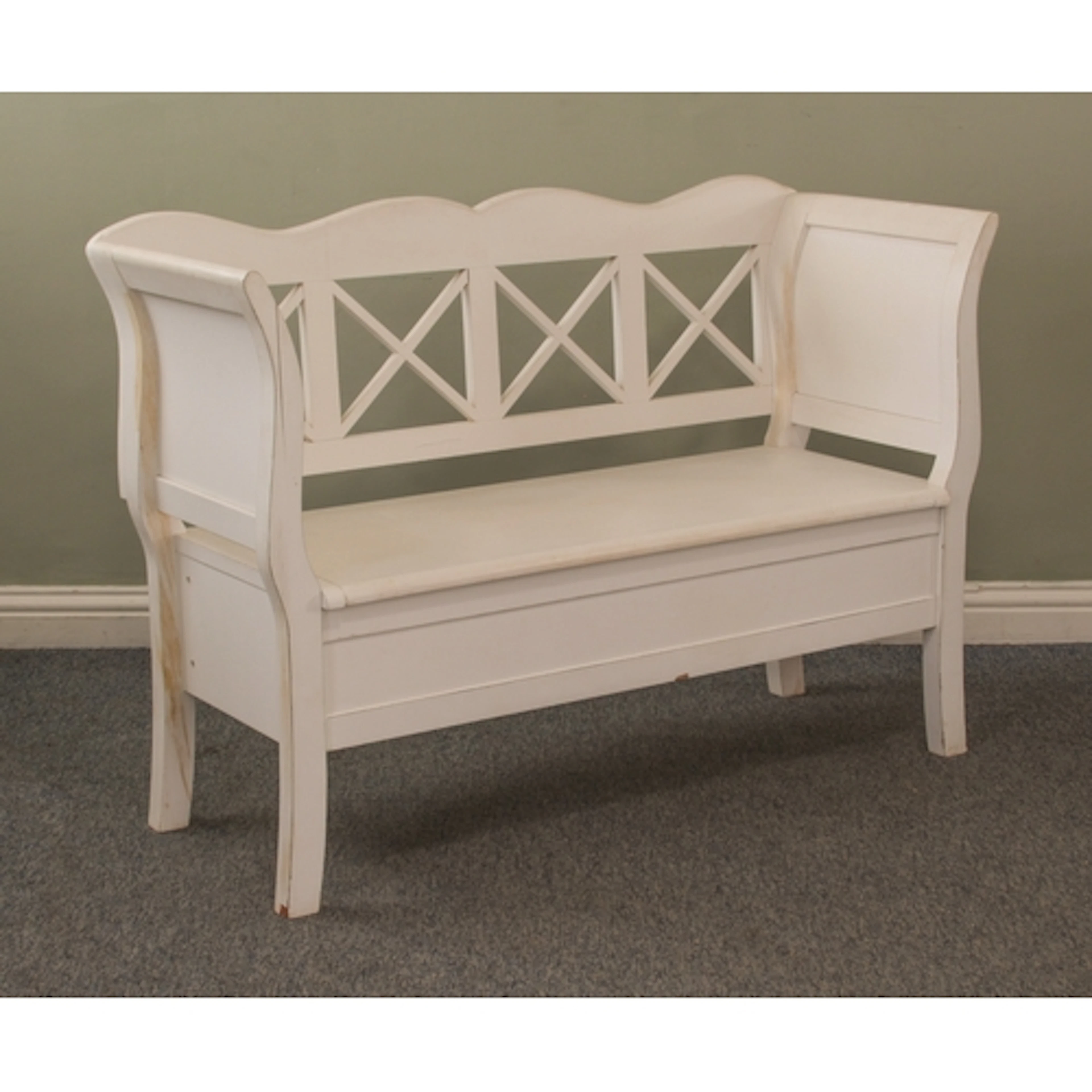 A Gustavian white-painted bench or settle - with a box seat ...
