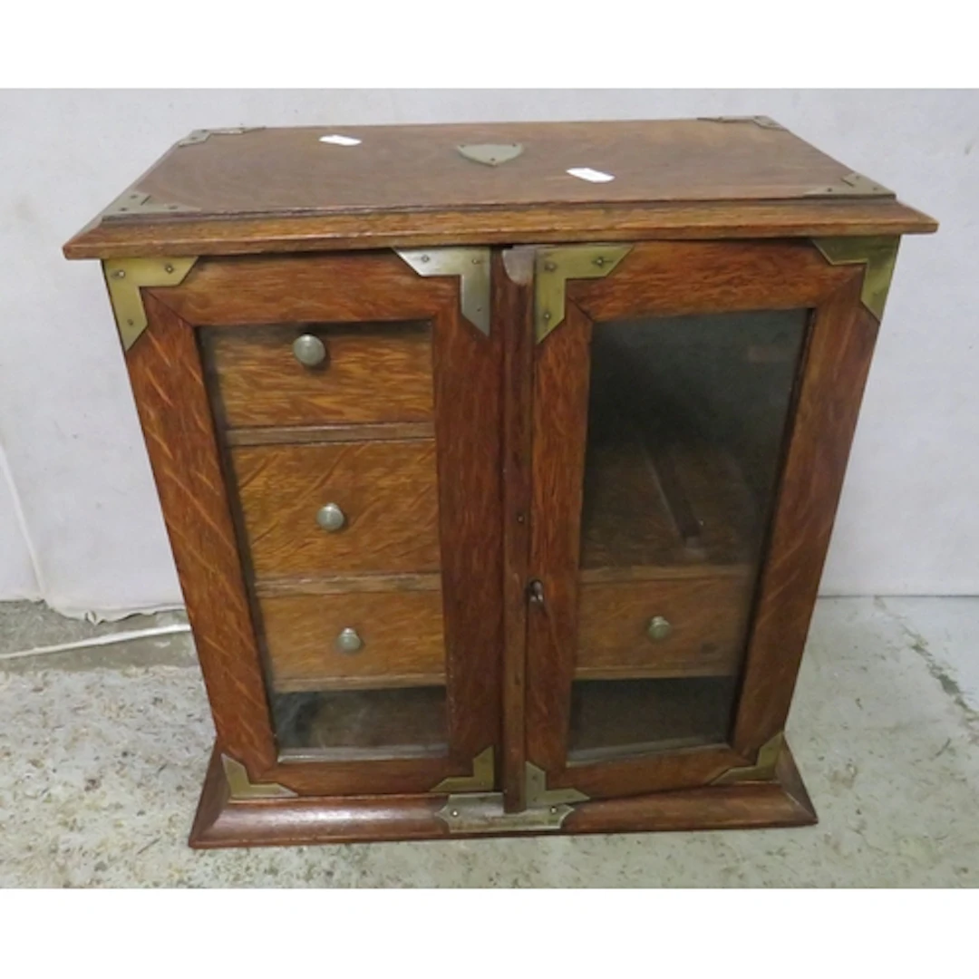 Vintage Oak Table Top Cabinet, 2 glazed doors, internal draw...