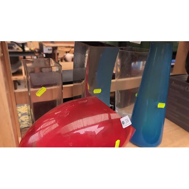 5 x contemporary art glass vases, including a cobalt-blue ta...