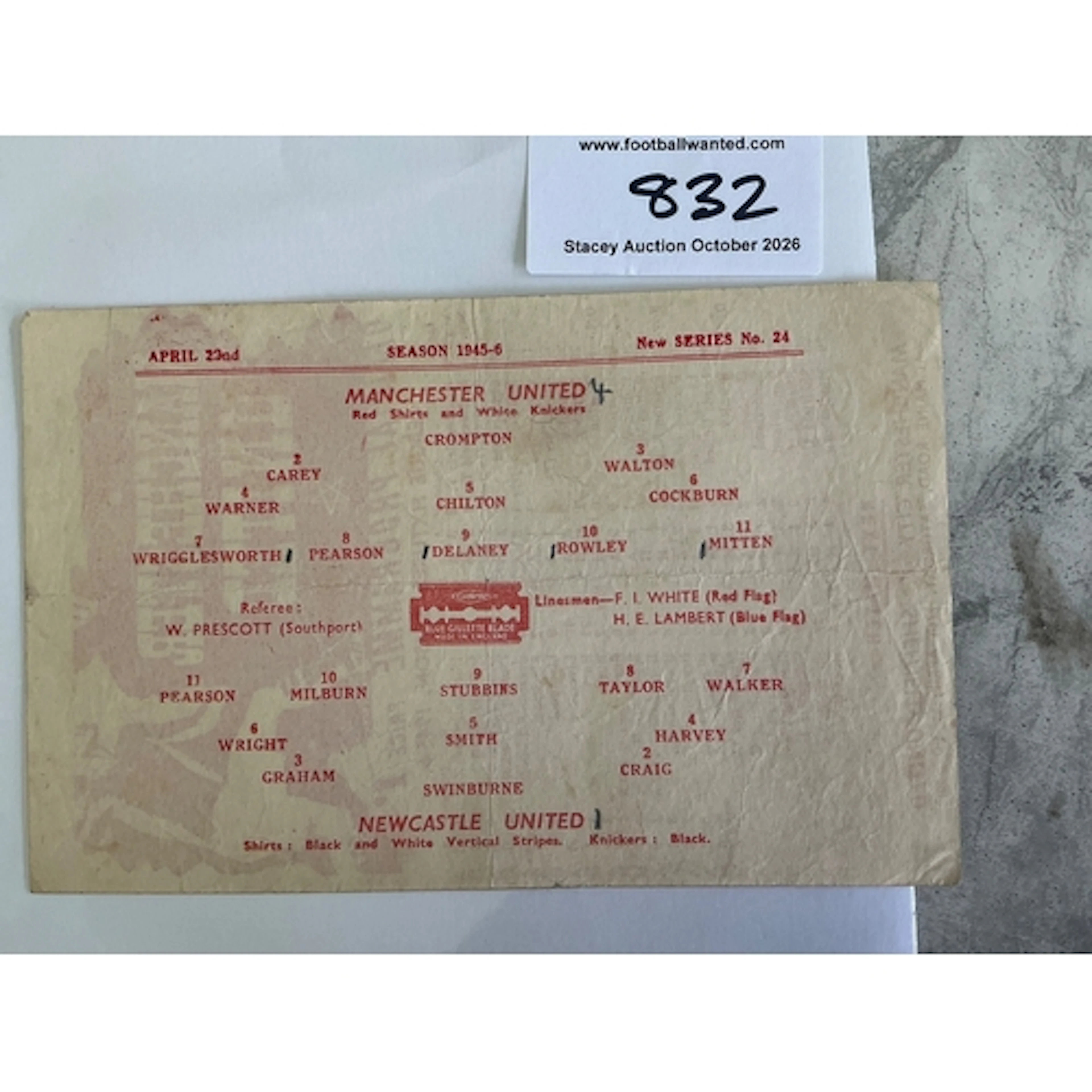45/46 Manchester United v Newcastle United Football Programm...