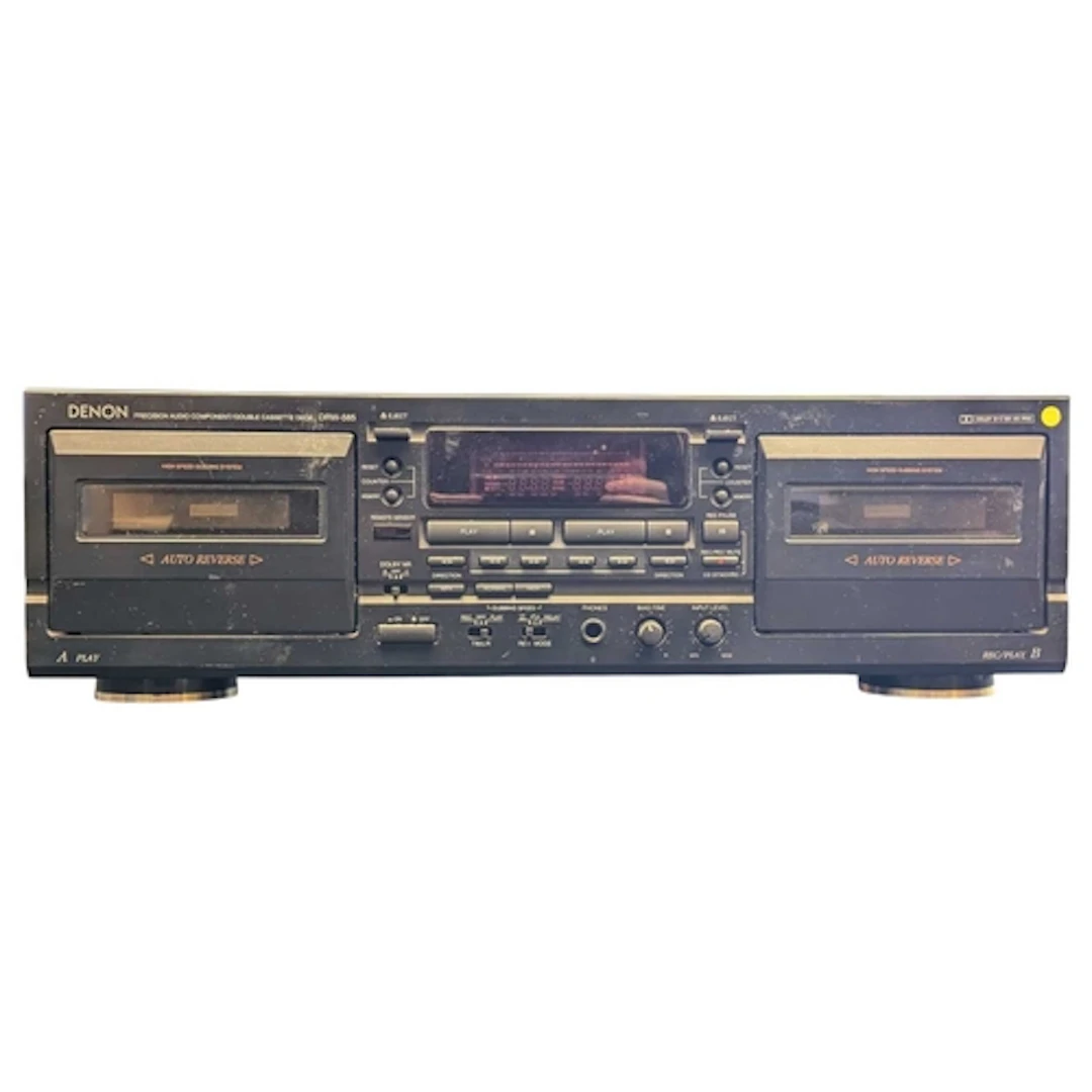 A Dennon DRW-585 twin audio cassette deck, black finish, com...