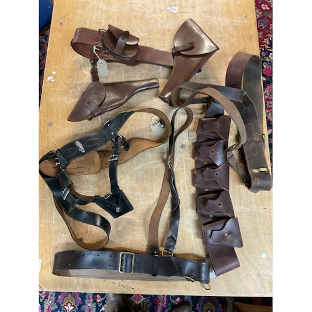 WWI Sam Browne belts, with holsters, ammo pouch, SA bandolie...