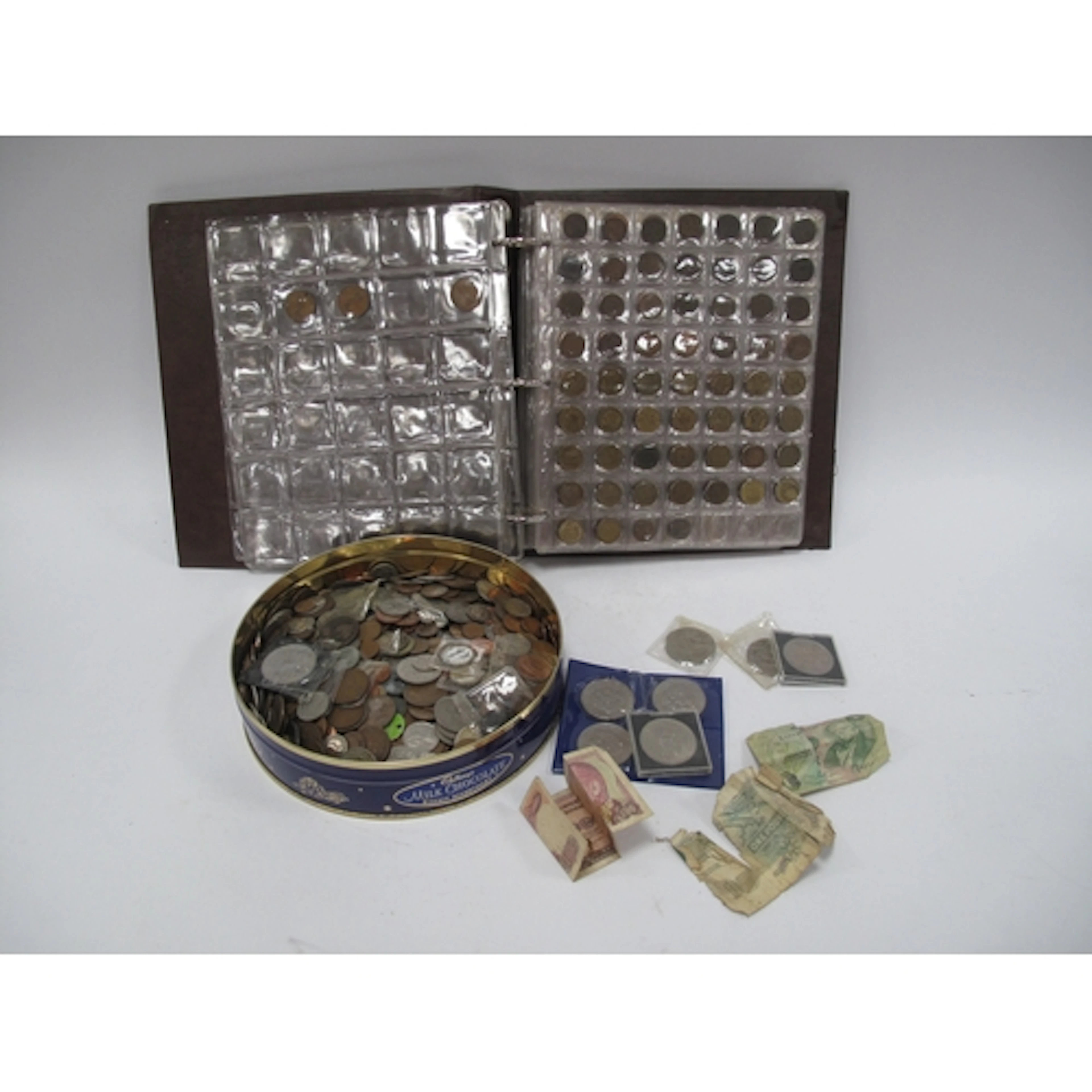 Collection Of GB And World Coinage, includes brass threepenc...