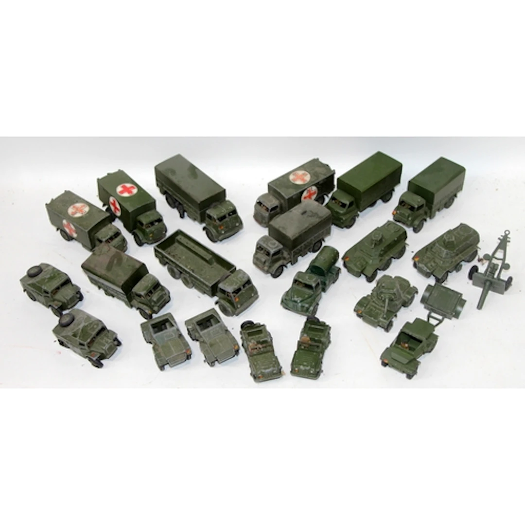 A collection of vintage unboxed Dinky military vehicles