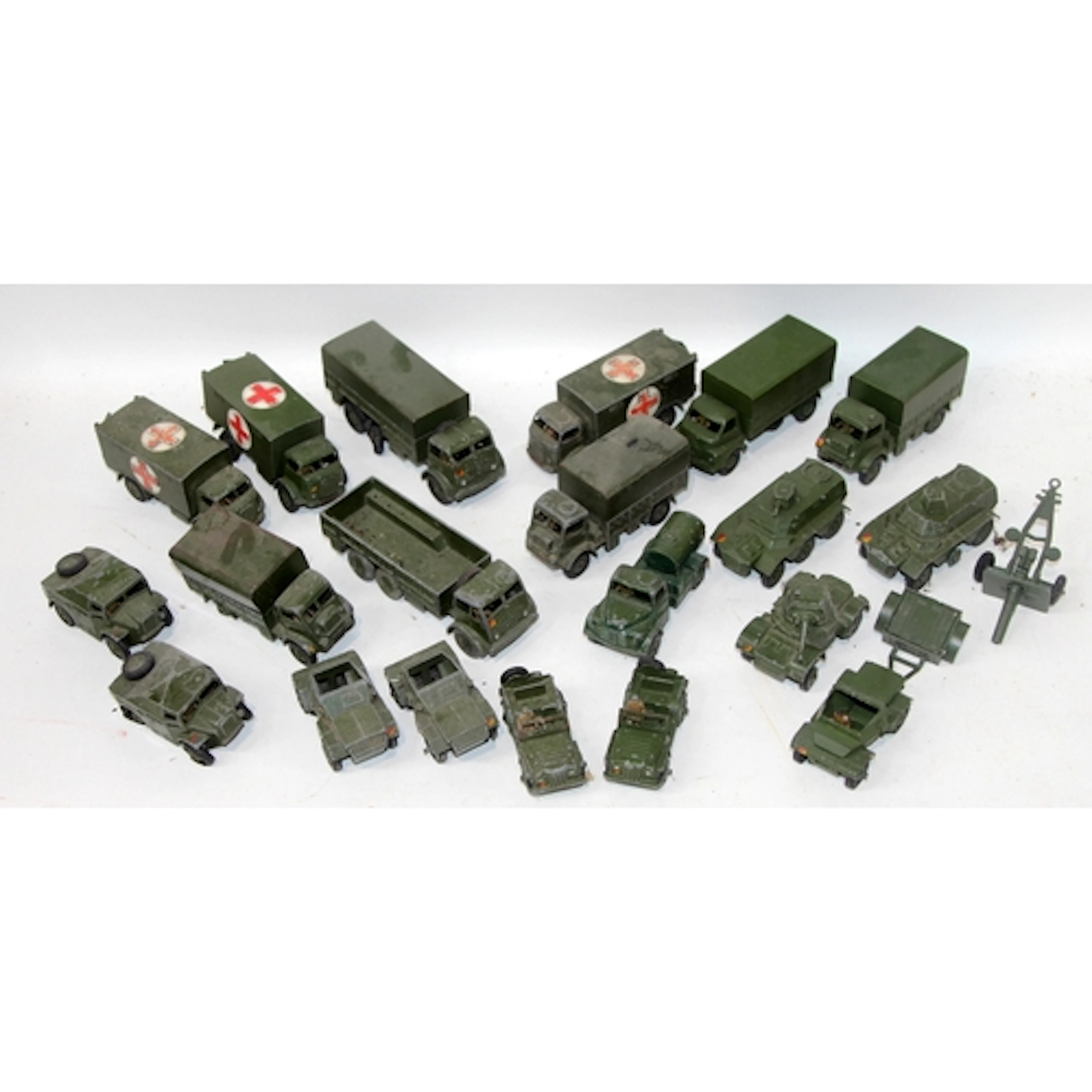 A collection of vintage unboxed Dinky military vehicles